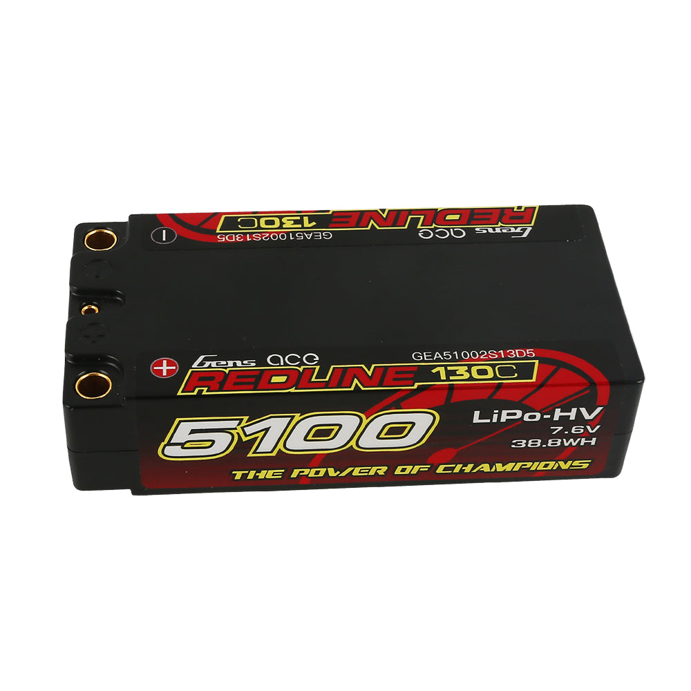 Gens ace Redline Serie 5100 mAh 7,6 V 130C 2S2P HardCase 64# HV Lipo-Akku