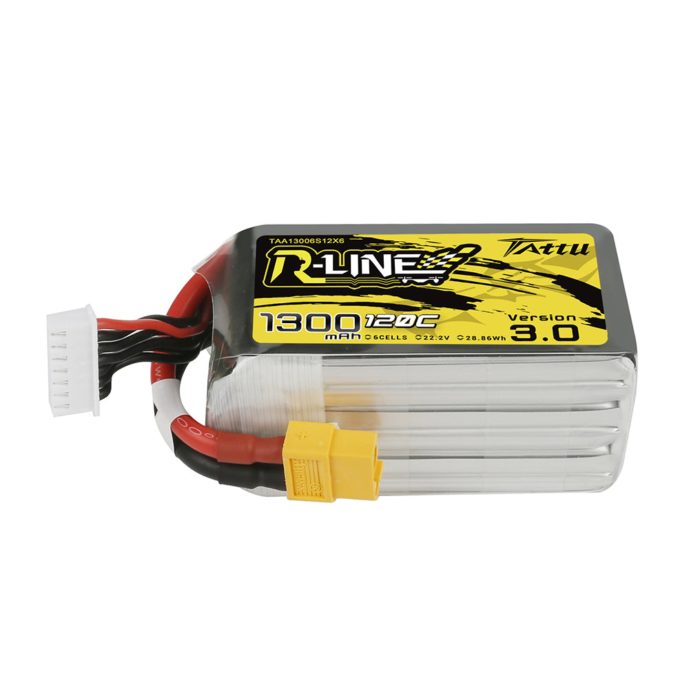 Tattu R-Line Version 3.0 1300mAh 22.2V 120C 6S1P Lipo Battery Pack with XT60 Plug