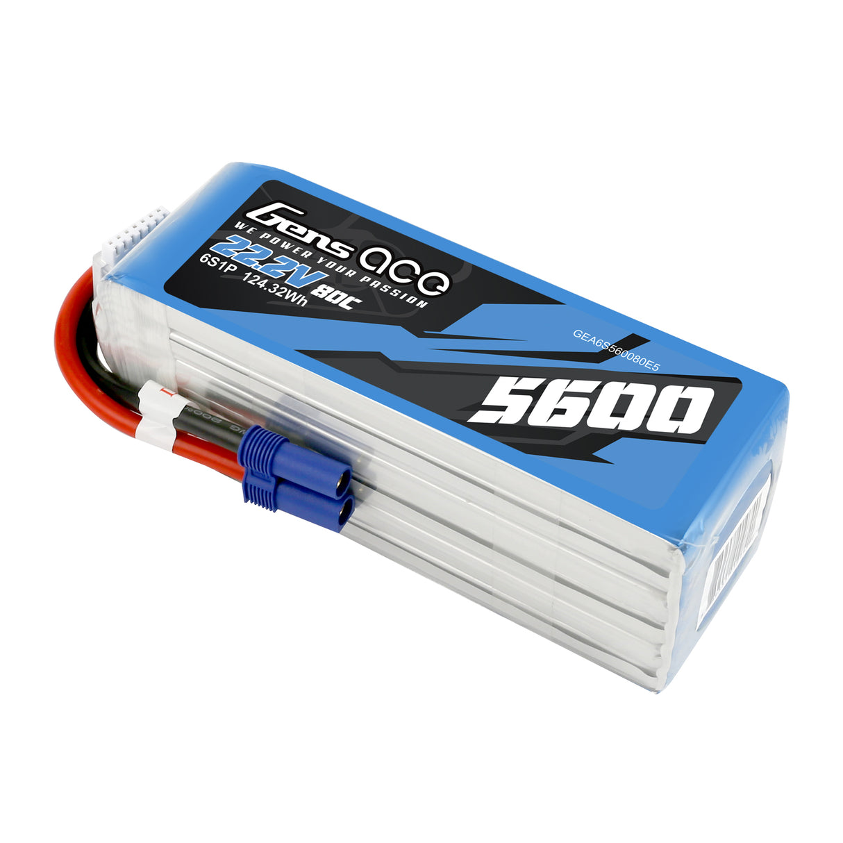 Gens ace 5600mAh 80C 22.2V 6S1P Lipo Battery Pack with EC5 plug