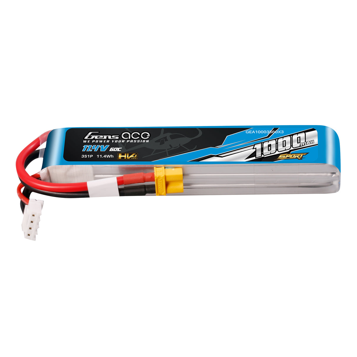 Gens ace 1000mAh 11.4V 60C 3S1P Lipo Battery Pack with XT30-plug
