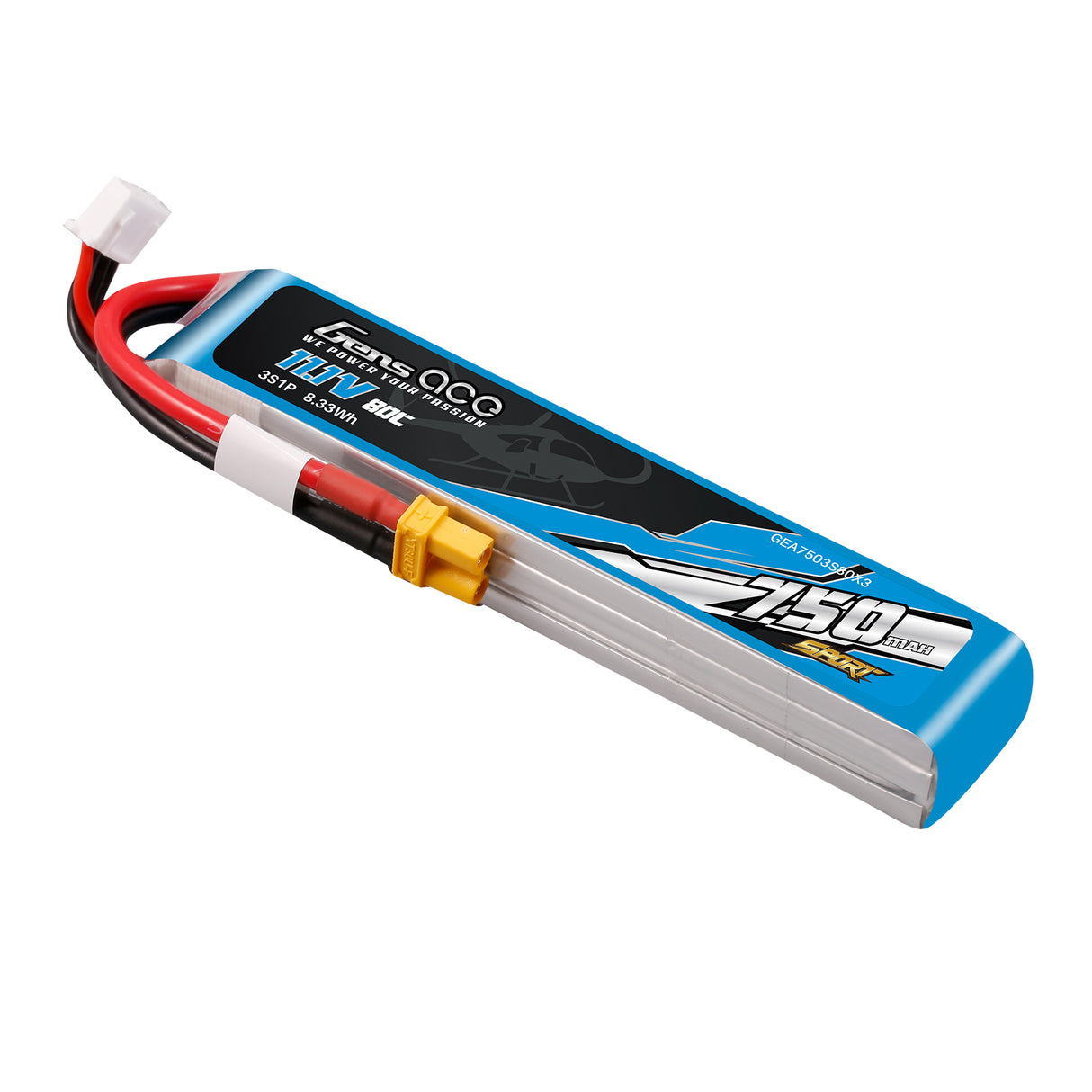 Gens ace 750mAh 11.1V 80C 3S1P Lipo Battery Pack with XT30 Plug