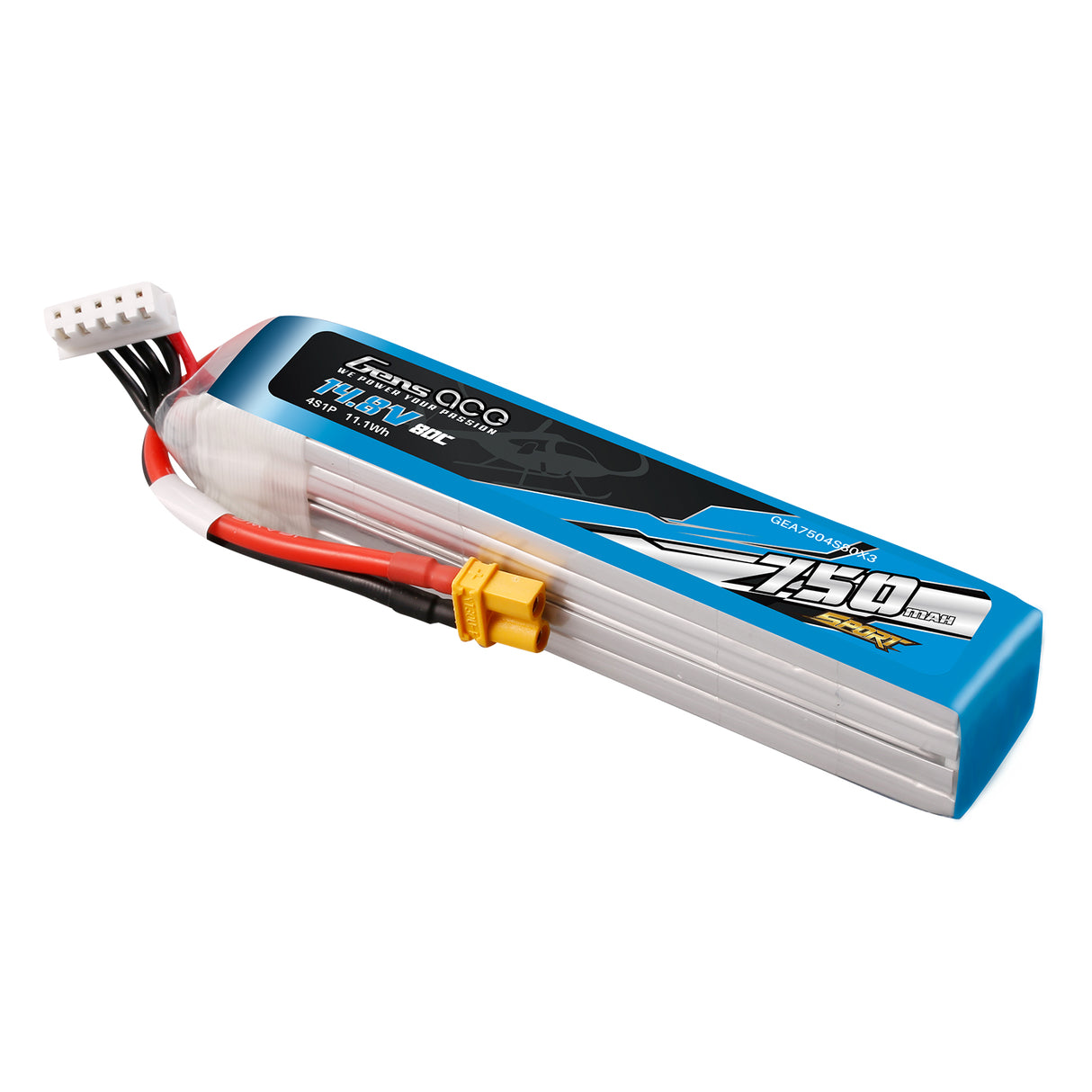 Gens ace 750mAh 14.8V 80C 4S1P Lipo Battery Pack with XT30 Plug