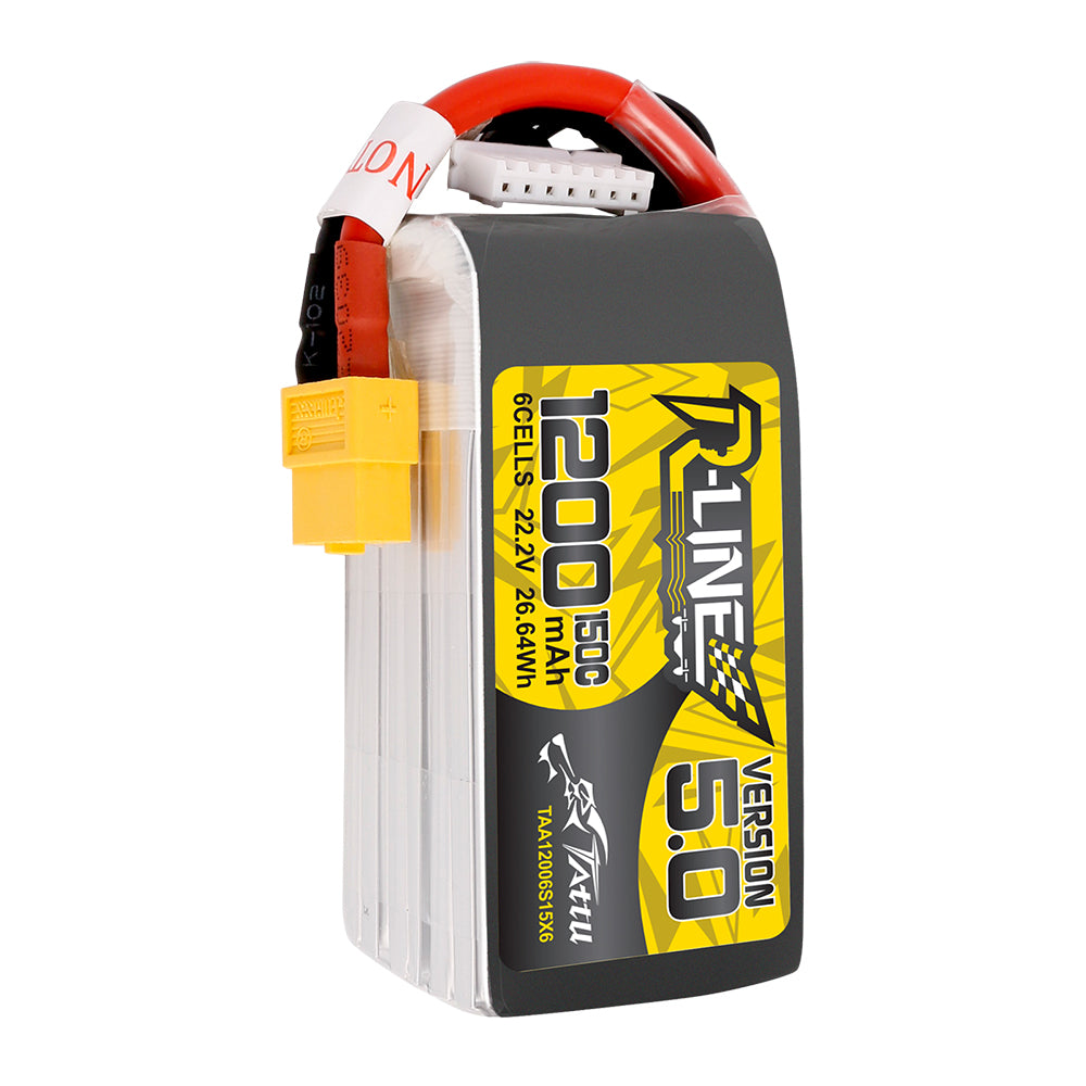 Tattu R-Line Version 5.0 1200mAh 22.2V 150C 6S1P Lipo Battery Pack with XT60 Plug