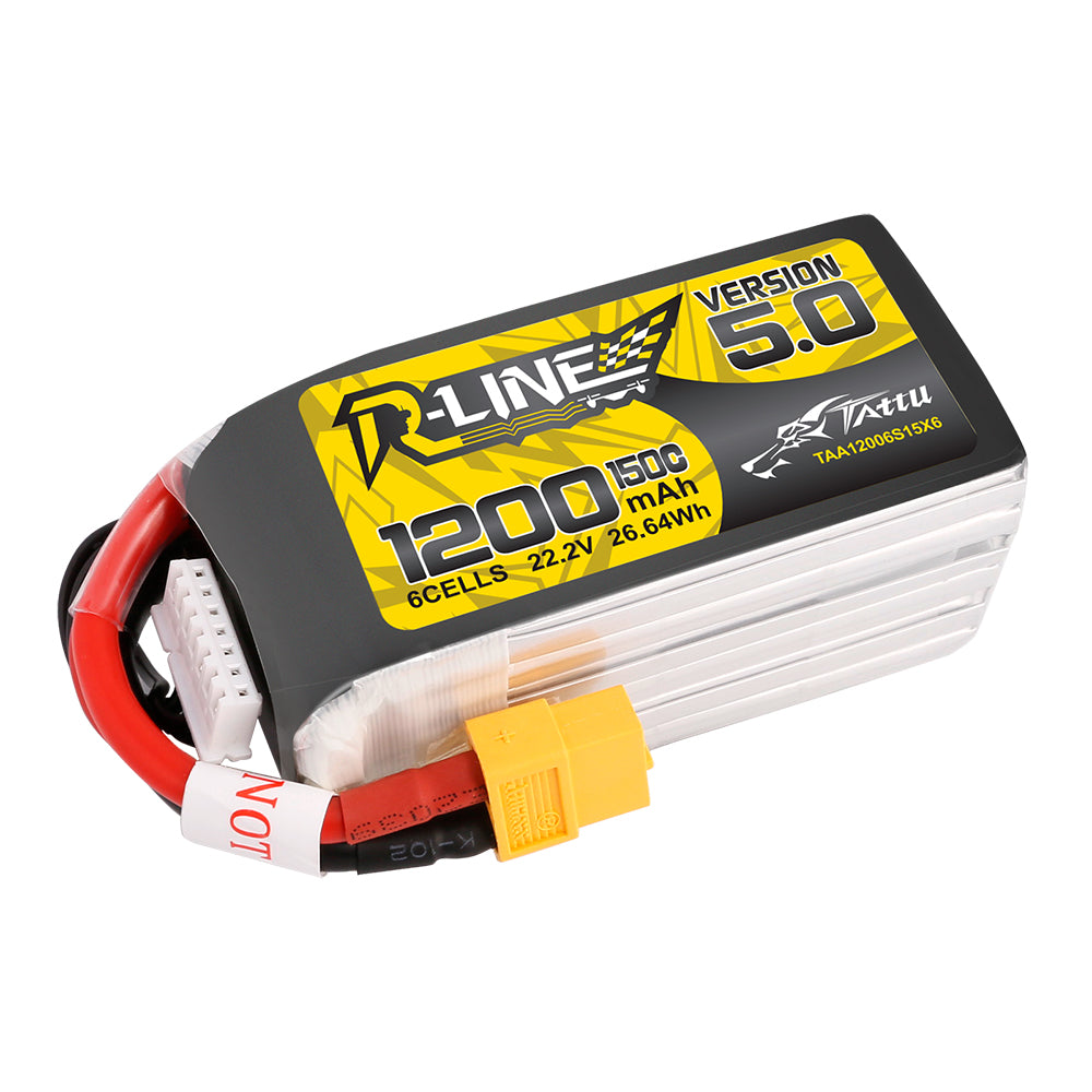 Tattu R-Line Version 5.0 1200 mAh 22,2 V 150C 6S1P Lipo-Akkupack mit XT60-Stecker