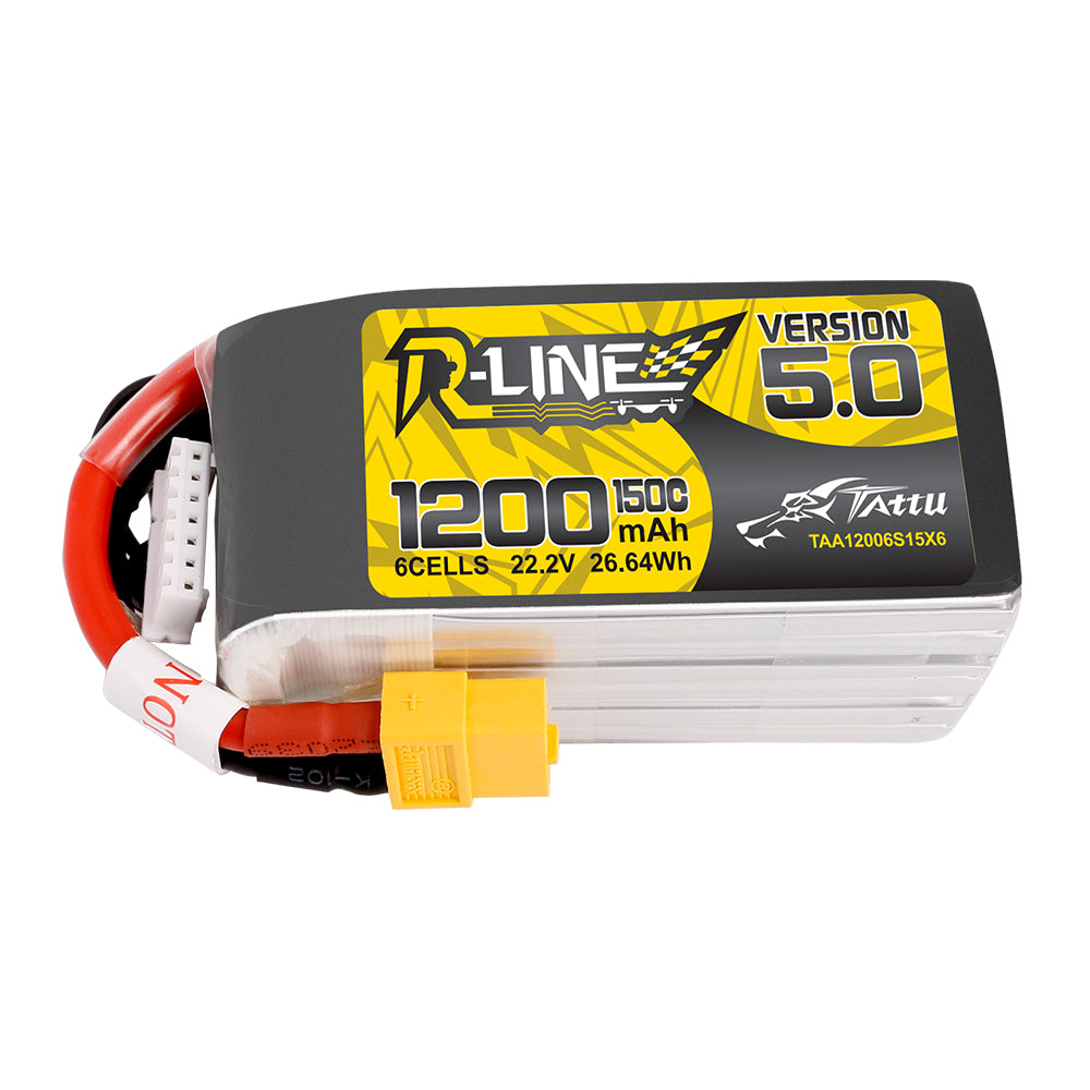 Tattu R-Line Version 5.0 1200 mAh 22,2 V 150C 6S1P Lipo-Akkupack mit XT60-Stecker