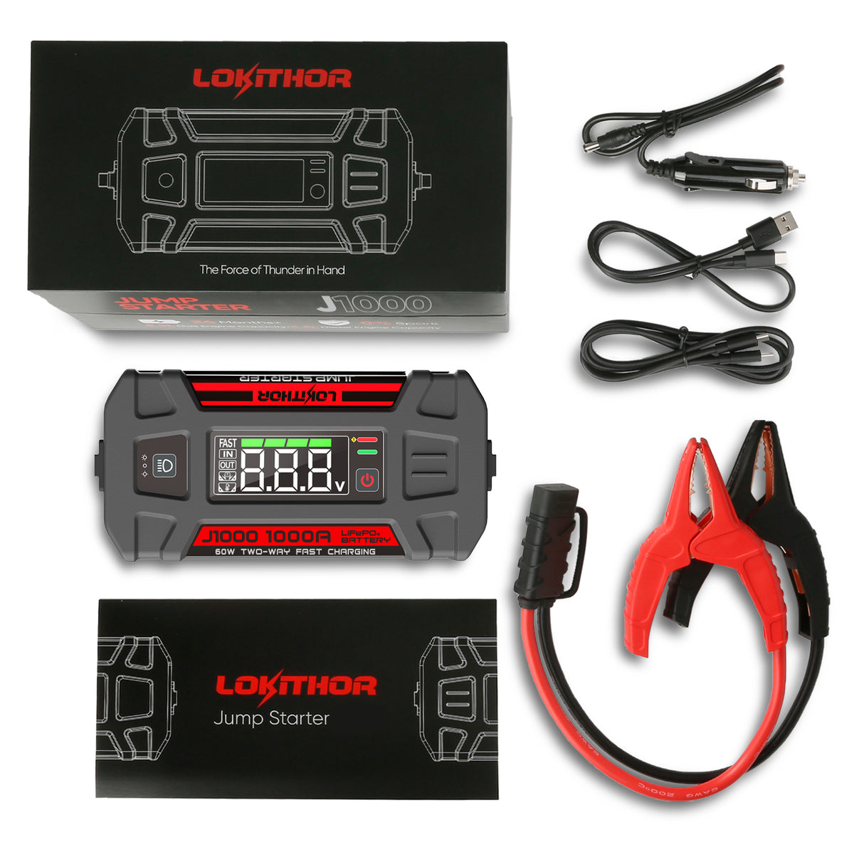 Lokithor 1000A 12V 26Wh Lithium Starthilfe 4S LiFePO? Typ-C PD60W Zwei-Wege-Schnellladung 