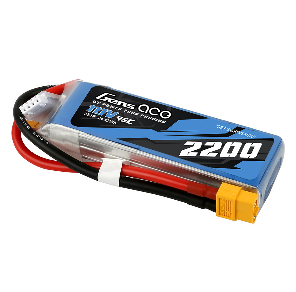 Gens ace 2200mAh 11.1V 45C 3S1P Lipo Battery Pack with XT60 Plug