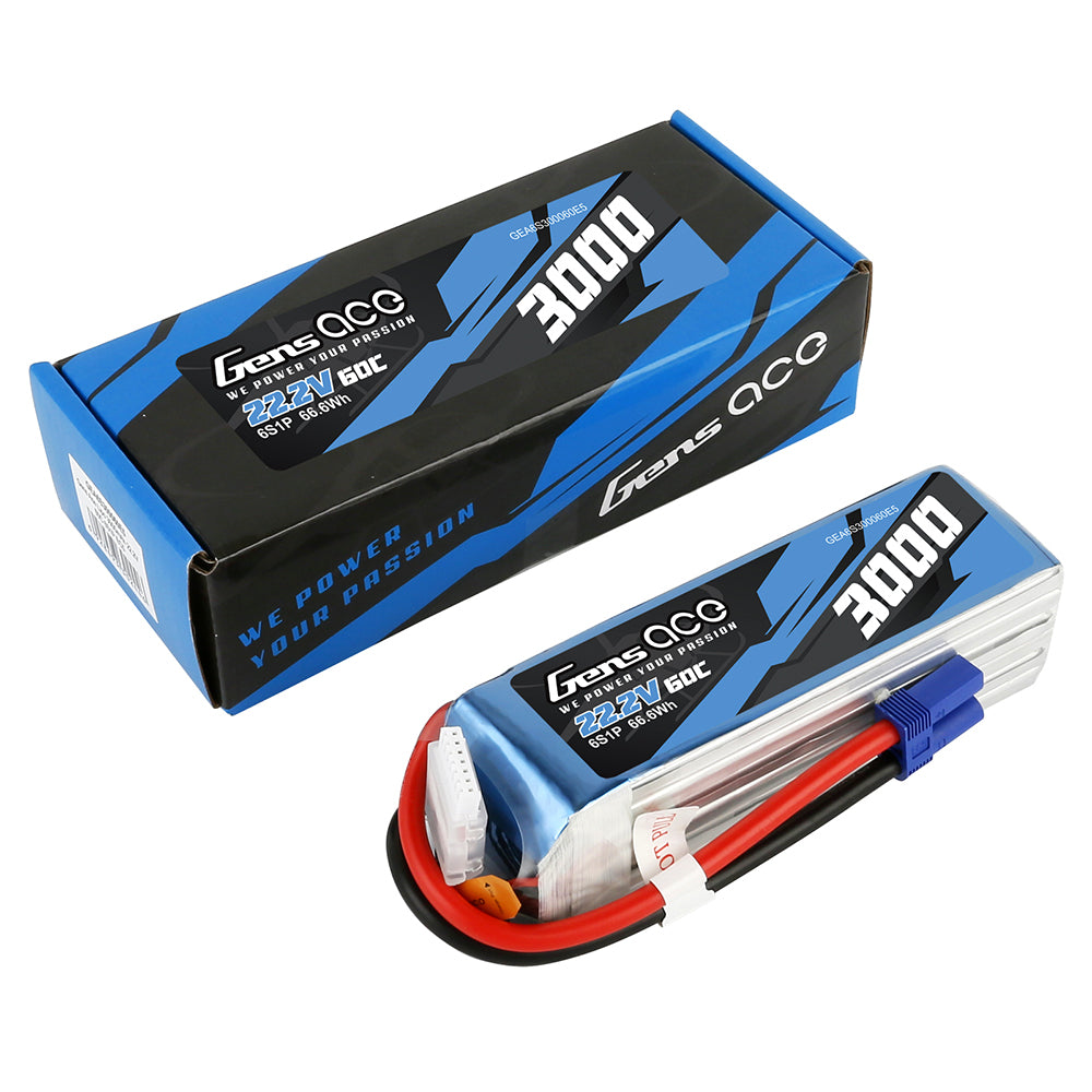 Gens ace 3000mAh 22.2V 60C 6S1P Lipo Battery Pack with EC5 plug