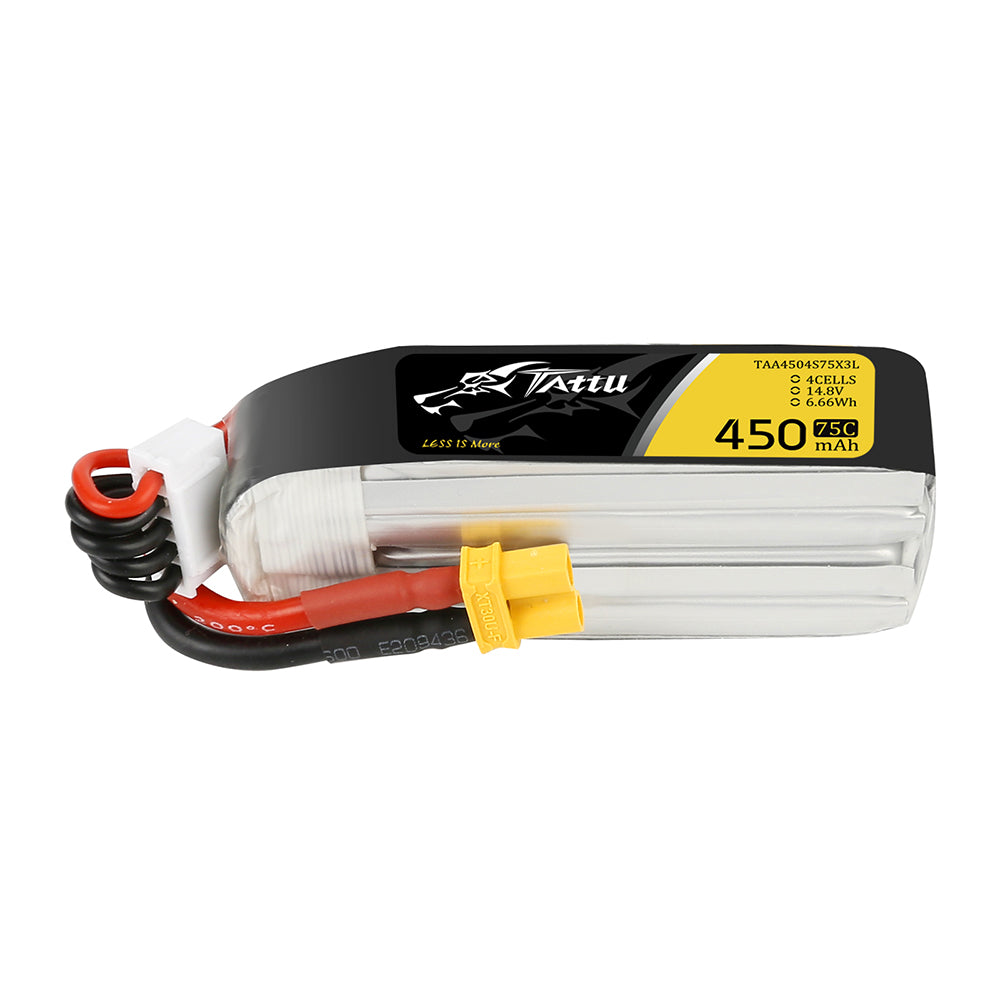 TATTU 450 mAh 14,8 V 75C 4S1P Lipo-Akkupack mit XT30-Stecker – Lange Größe für H-Rahmen