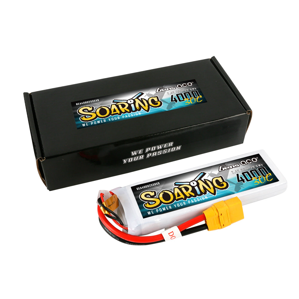 Gens ace Soaring 4000mAh 7.4V 30C 2S1P Lipo Battery Pack with XT90 plug Gens ace Soaring 4000mAh 7.4V 30C 2S1P Lipo Battery Pack with XT90 plug