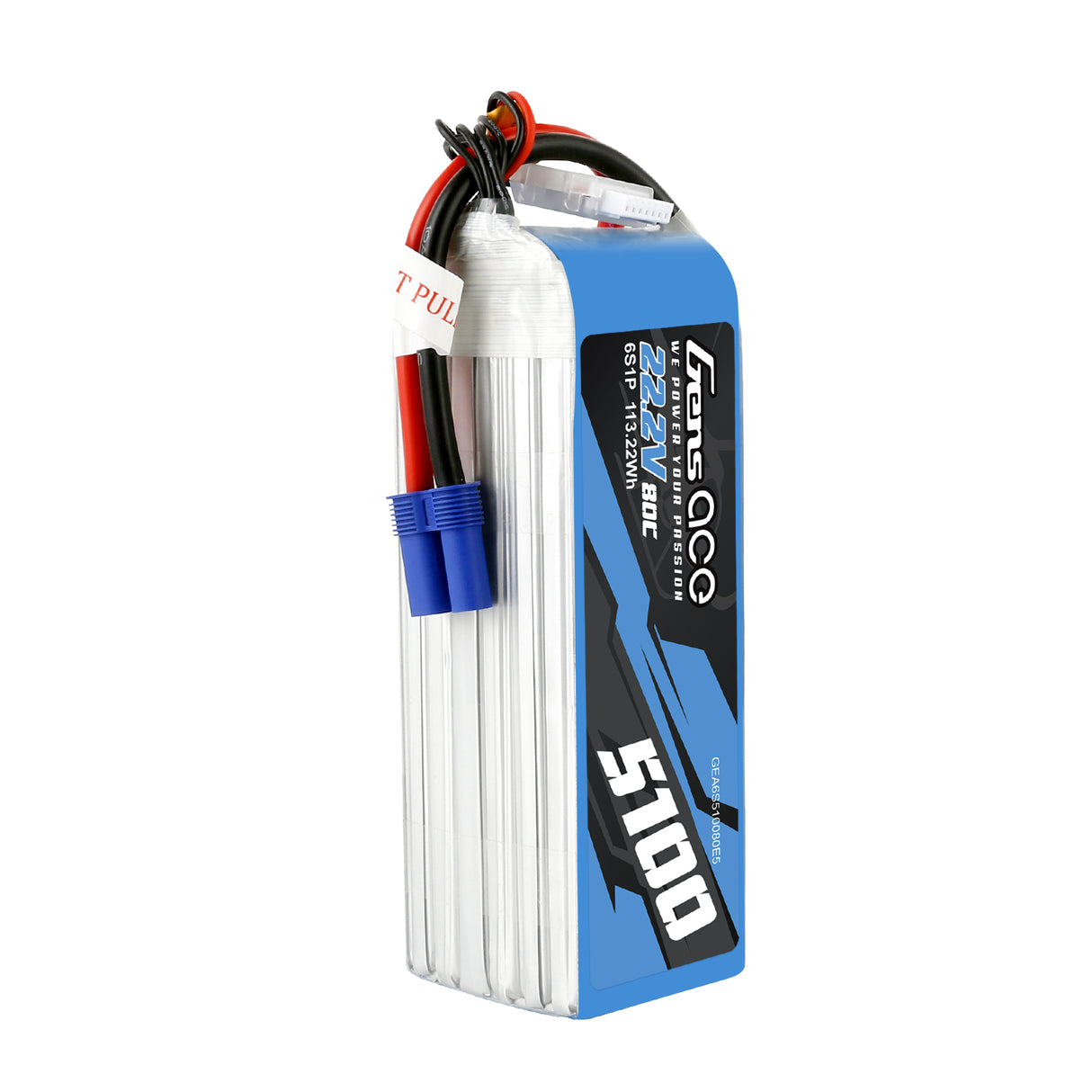 Gens ace 5100mAh 80C 22.2V 6S1P Lipo Battery Pack with EC5 plug