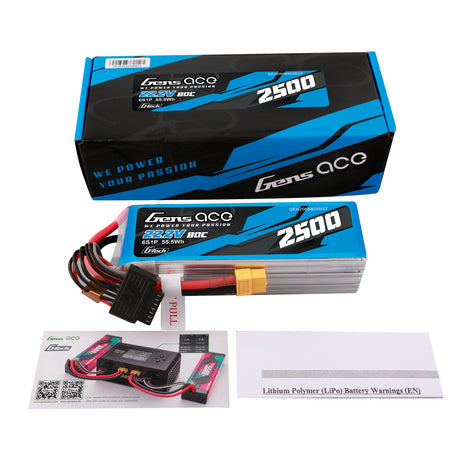 Gens ace G-Tech 2500mAh 22,2V 80C 6S1P Lipo Akkupack mit XT60 Stecker