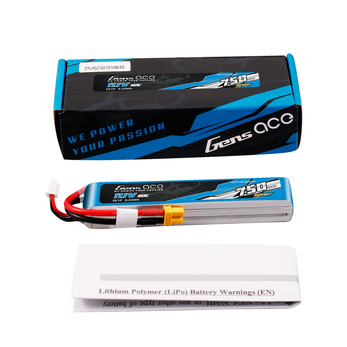 Gens ace 750mAh 11.1V 80C 3S1P Lipo Battery Pack with XT30 Plug