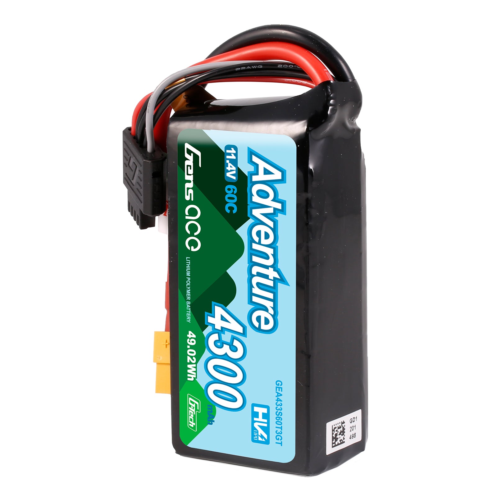 Gens ace 4300mAh 3S 60C HV LiPo Battery with XT60 & 1To3 Plug