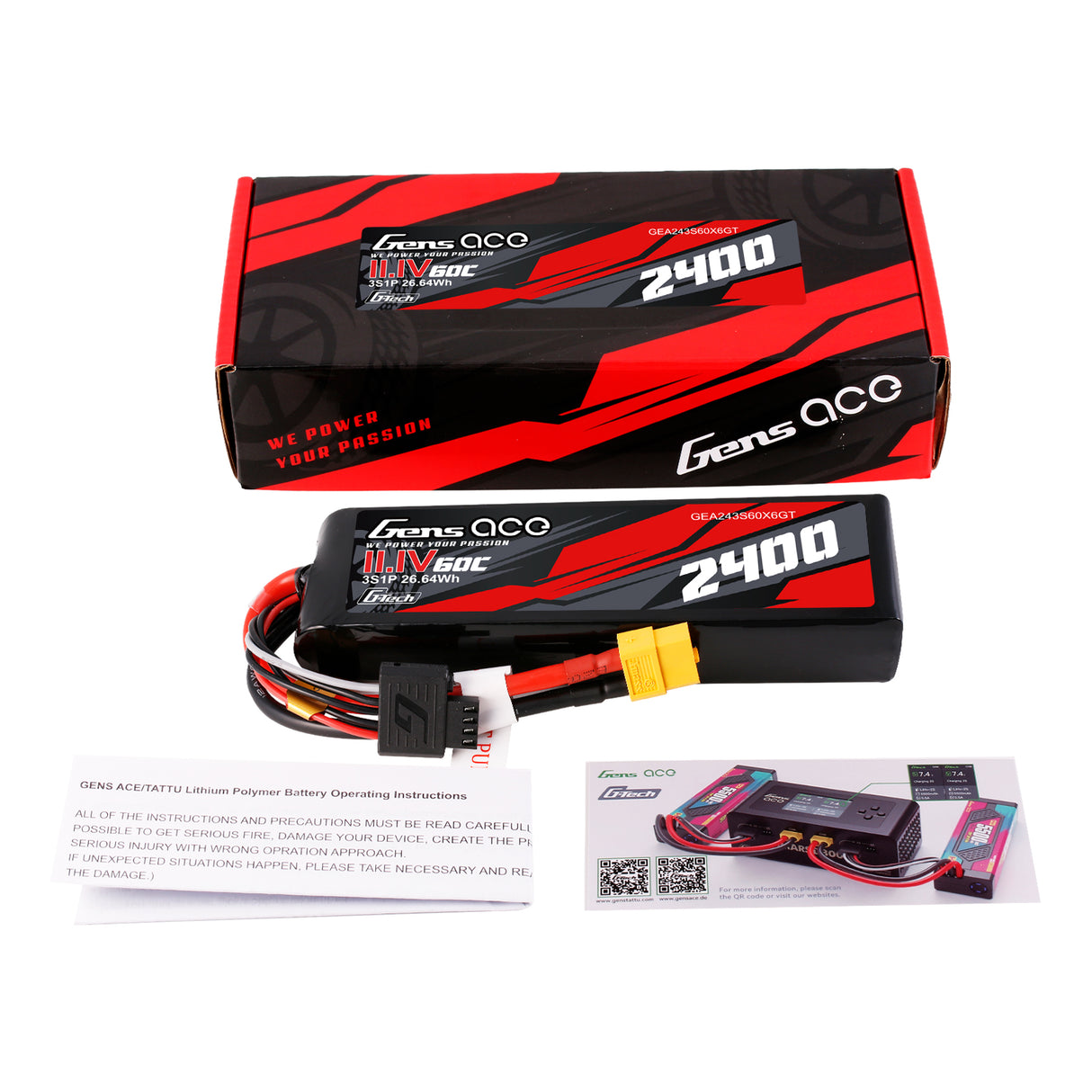 Gens ace G-Tech 2400mAh 11.1V 60C 3S1P Lipo Battery With XT60 Plug