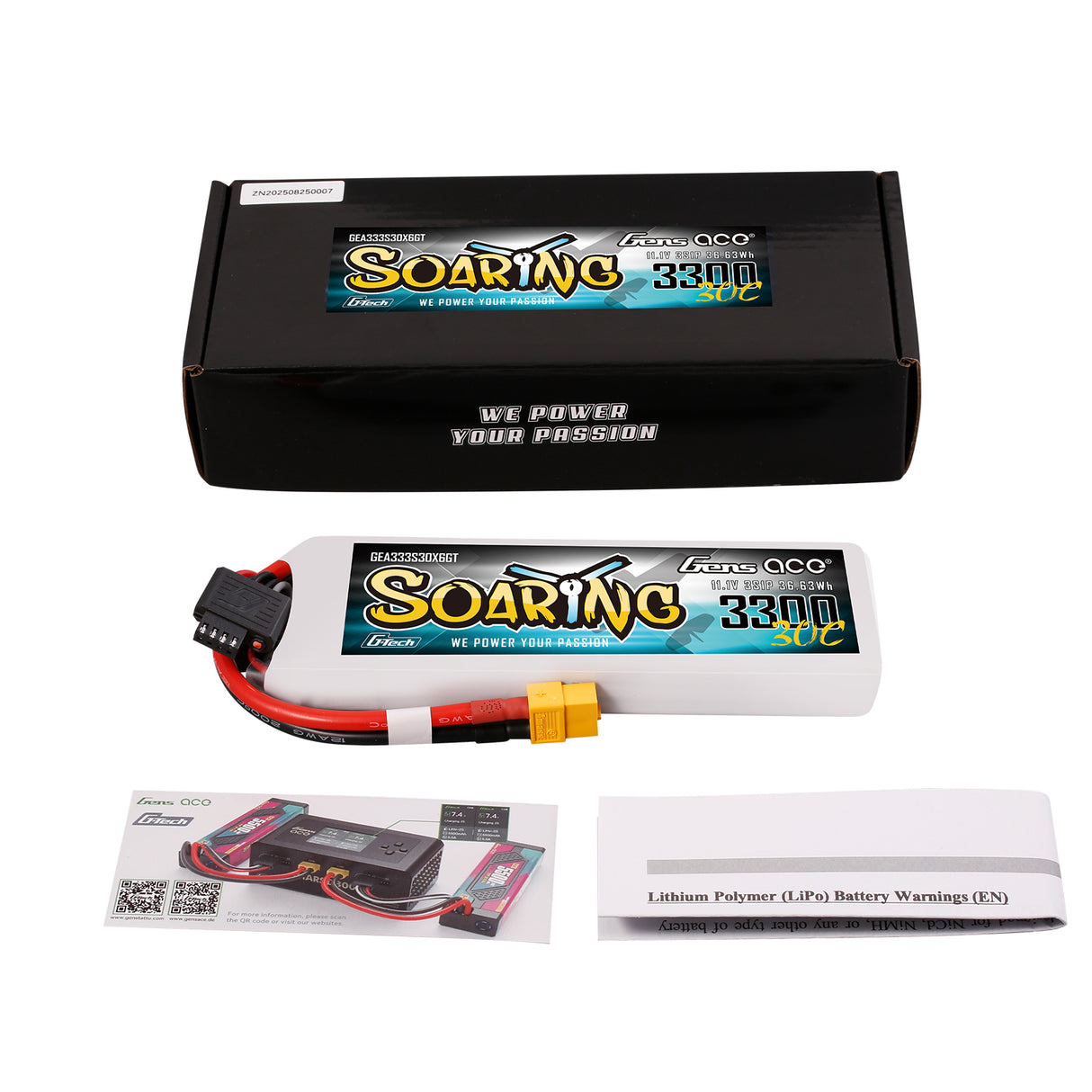 Gens ace G-Tech Soaring 3300mAh 11.1V 30C 3S1P Lipo Battery Pack with XT60 plug