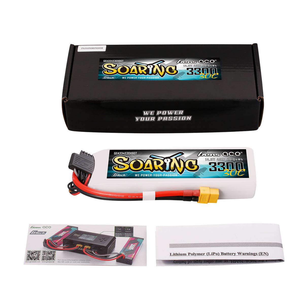Gens ace G-Tech Soaring 3300mAh 14.8V 30C 4S1P Lipo Battery Pack with XT60 plug