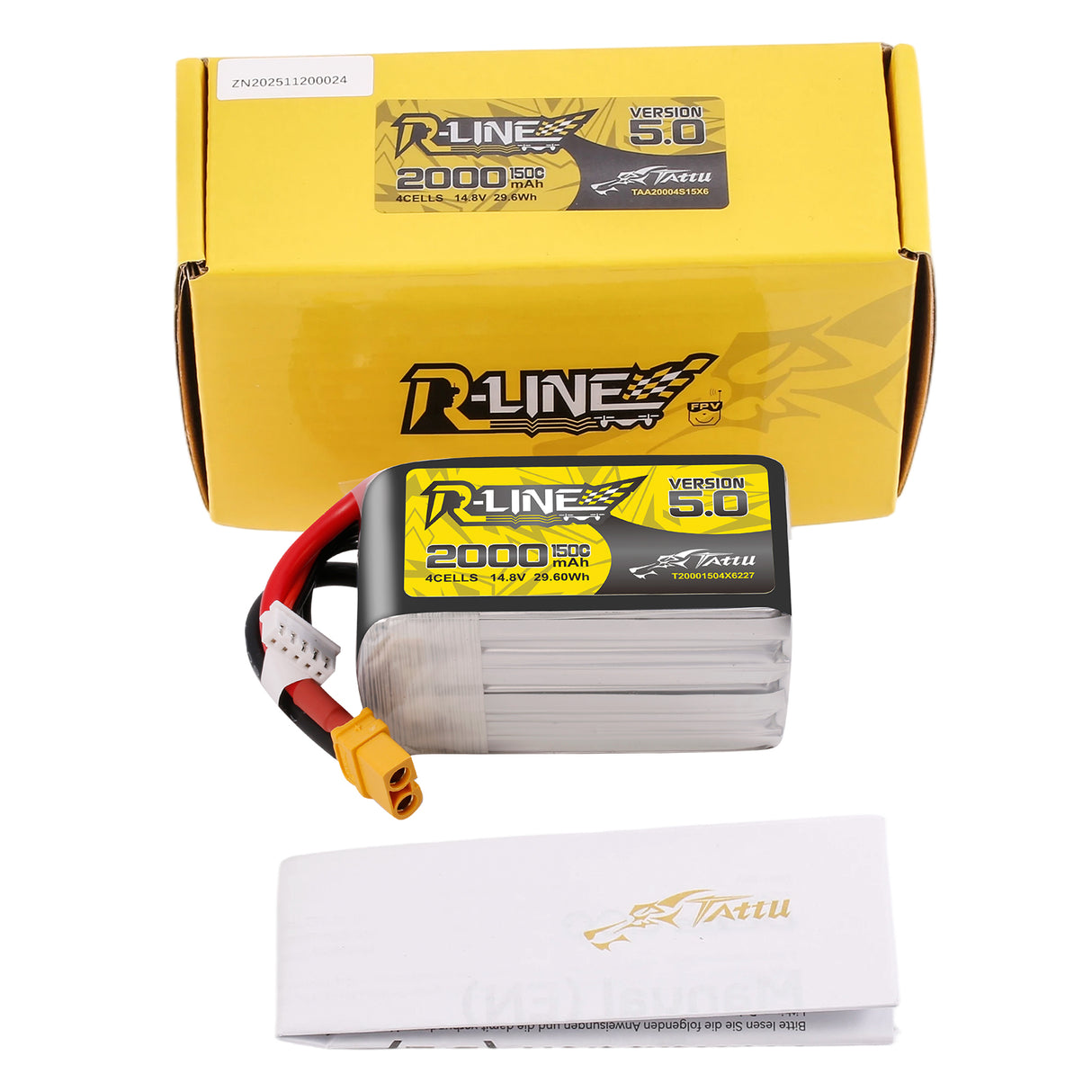 Tattu R-Line Version 5.0 2000mAh 14.8V 150C 4S1P Lipo Battery Pack with XT60 Plug