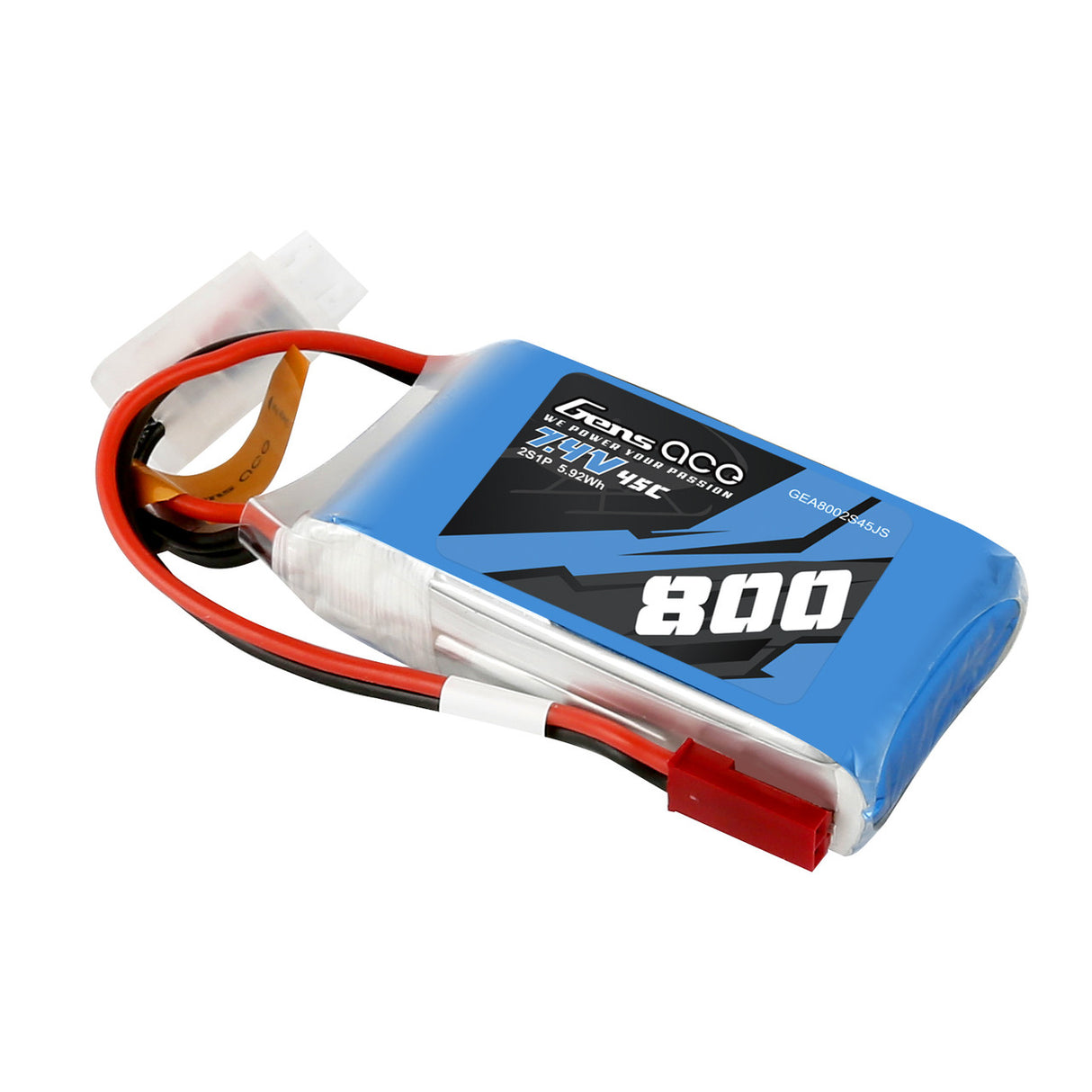 Gens ace 800mAh 2S 7.4V 45C Lipo Battery Pack with JST-SYP Plug