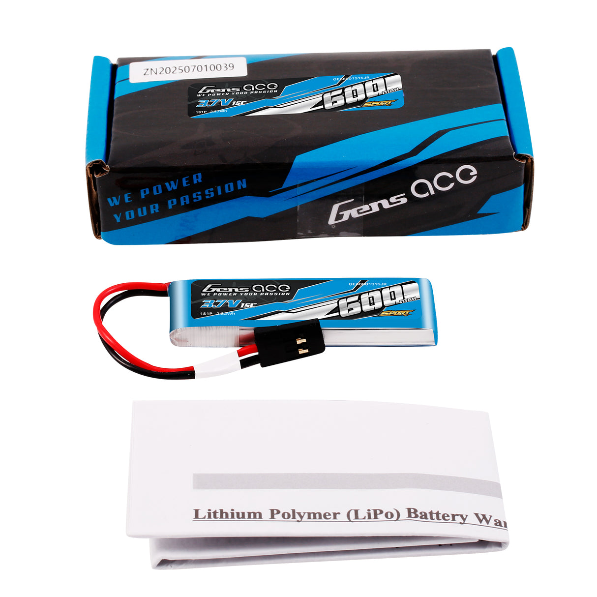 Gens ace 600mAh 3.7V 15C 1S1P Lipo Battery Pack