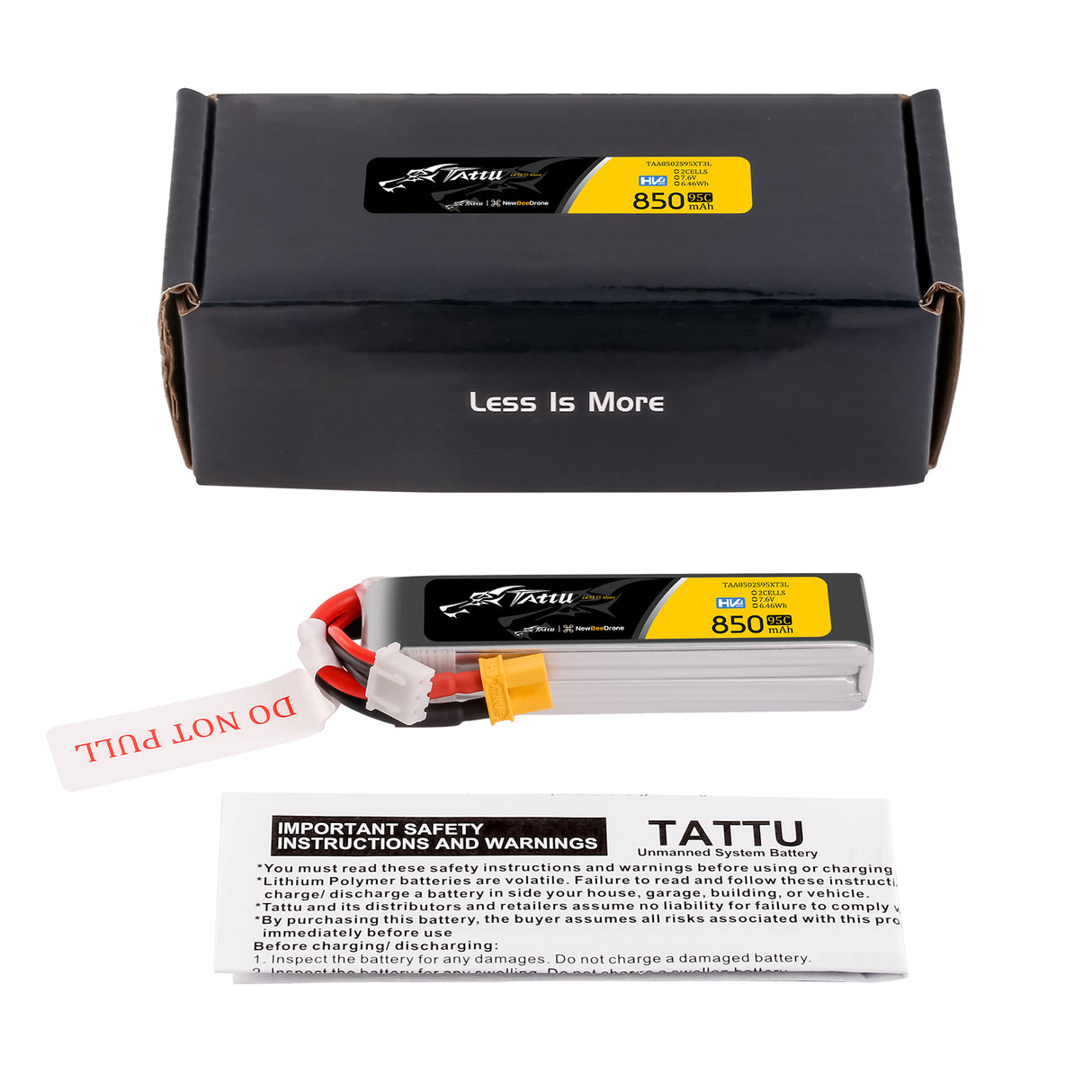 Tattu 2s 850mAh 95C 7.6V HV Lipo Battery with XT30 Long-Pack