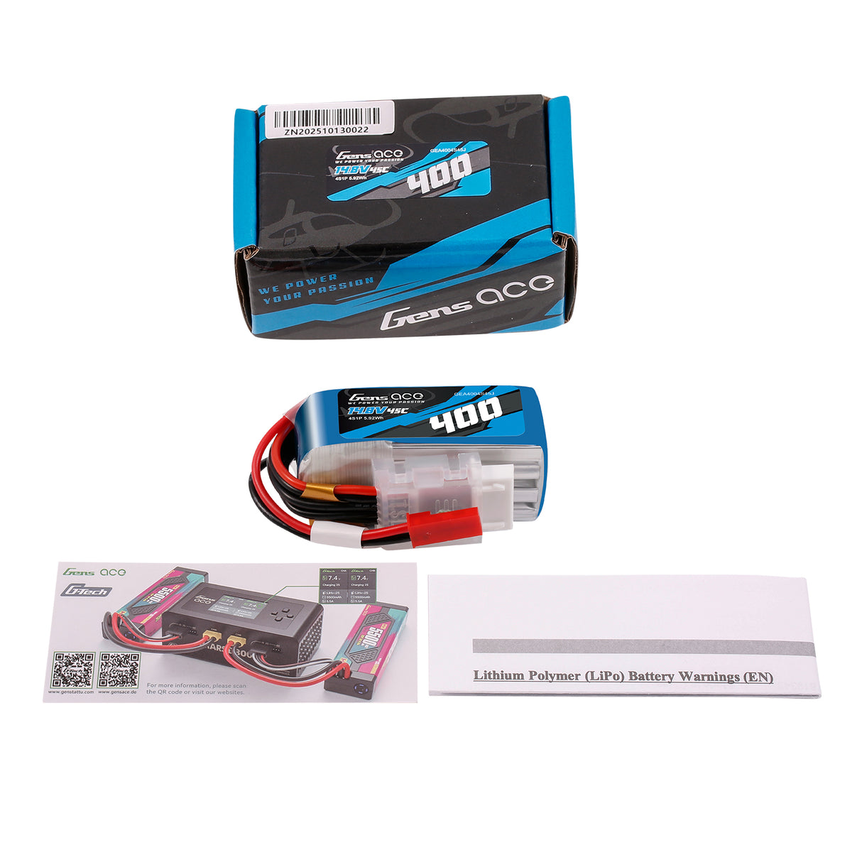 Gens ace 400mAh 4S 14.8V 45C Lipo Battery with JST-SYP Plug