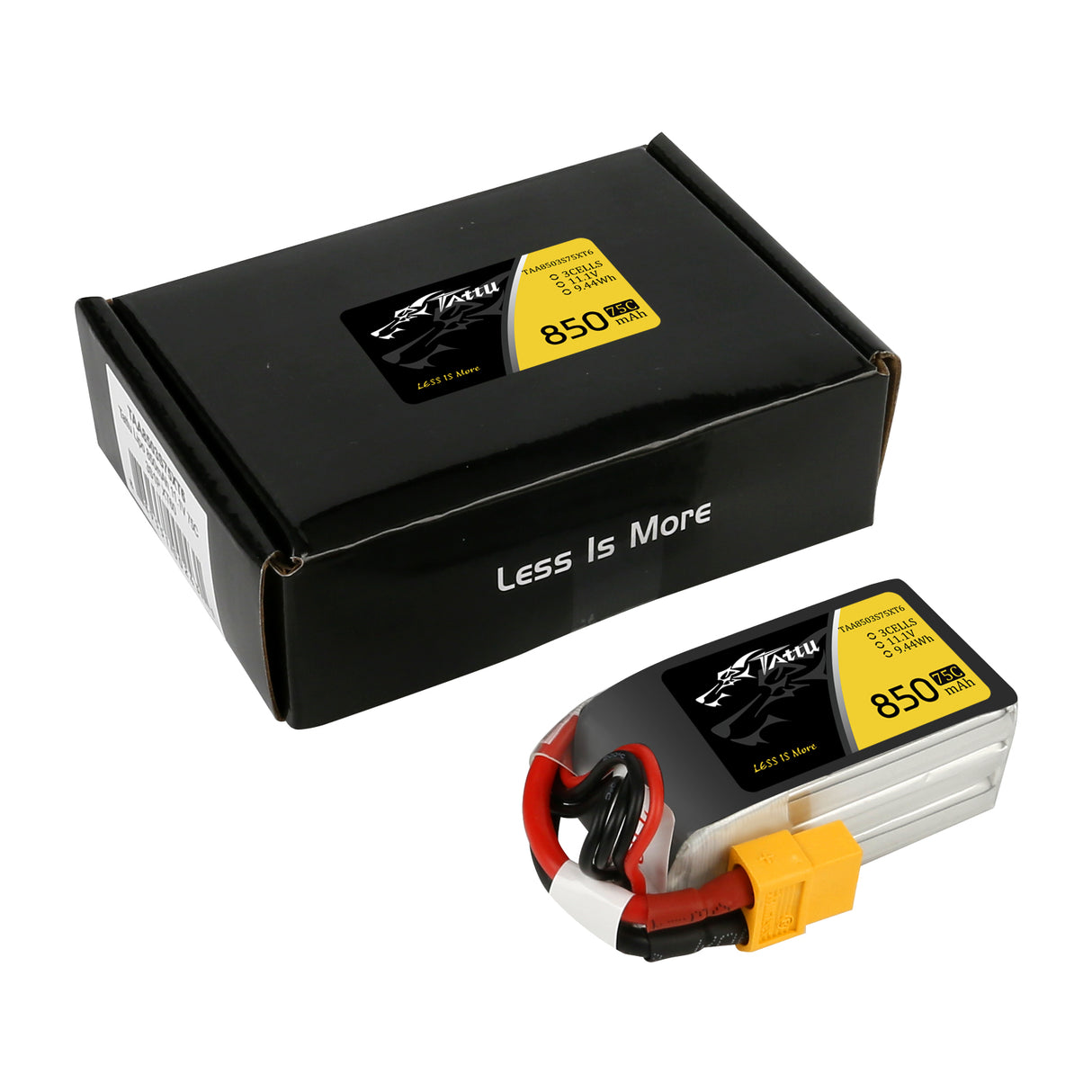 Tattu 850 mAh 11,1 V 75C 3S1P Lipo-Akku mit XT60-Stecker