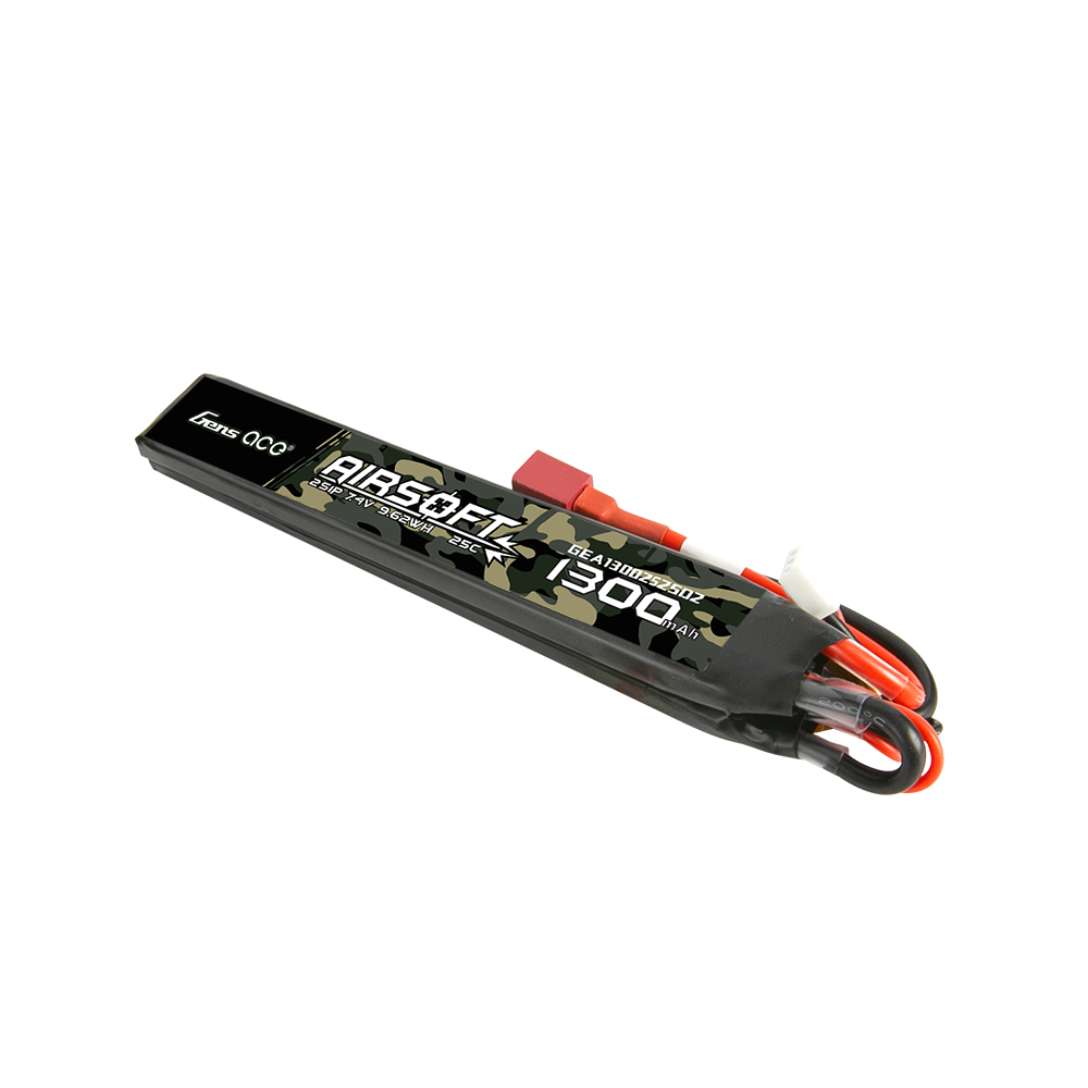 Gens ace 25C 1300mAh 2S1P 7.4V Saddle Airsoft Gun Lipo Battery with T Plug