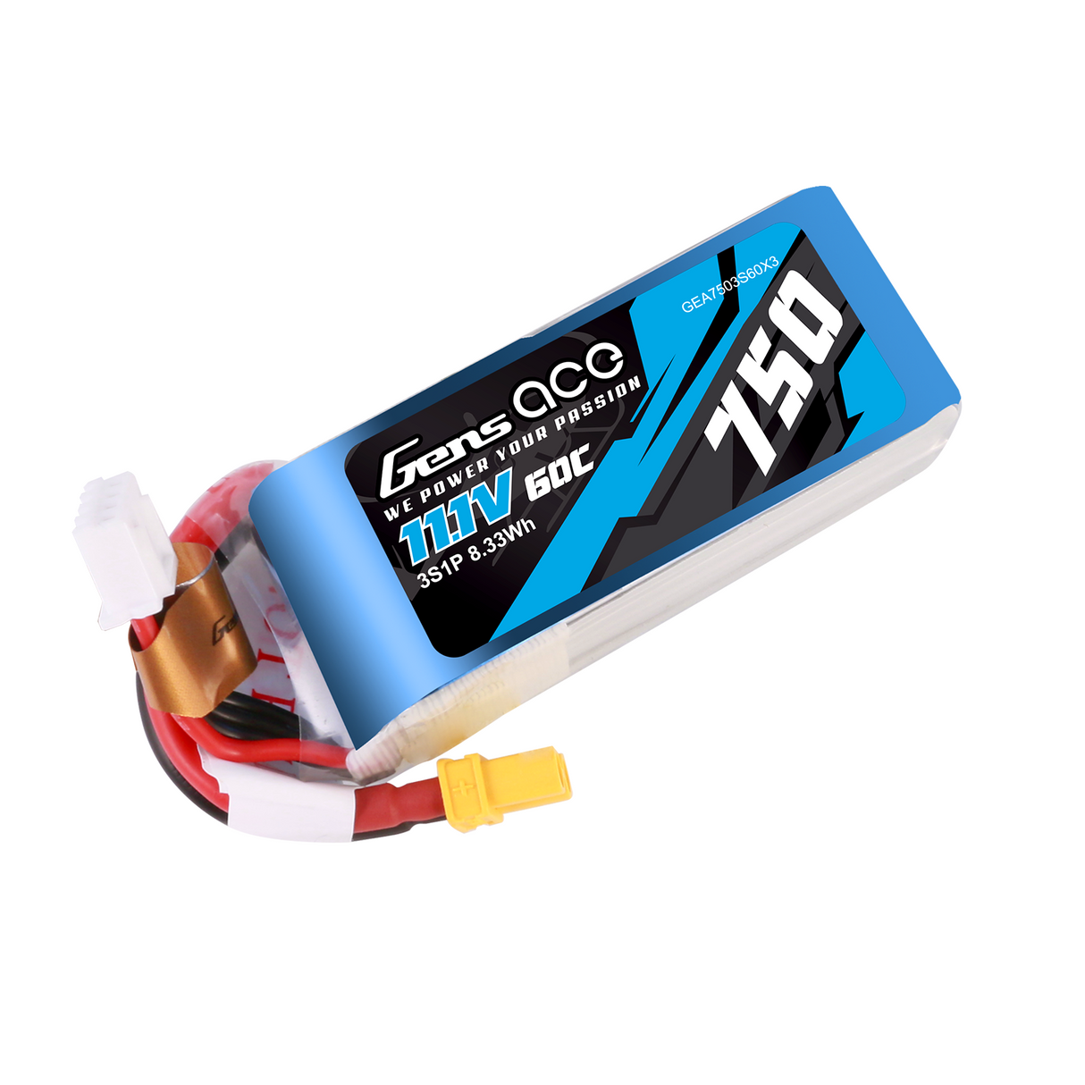 GENS ACE 750 MAH 11,1 V 60 C 3S1P LIPO-AKKUPAKET MIT XT30