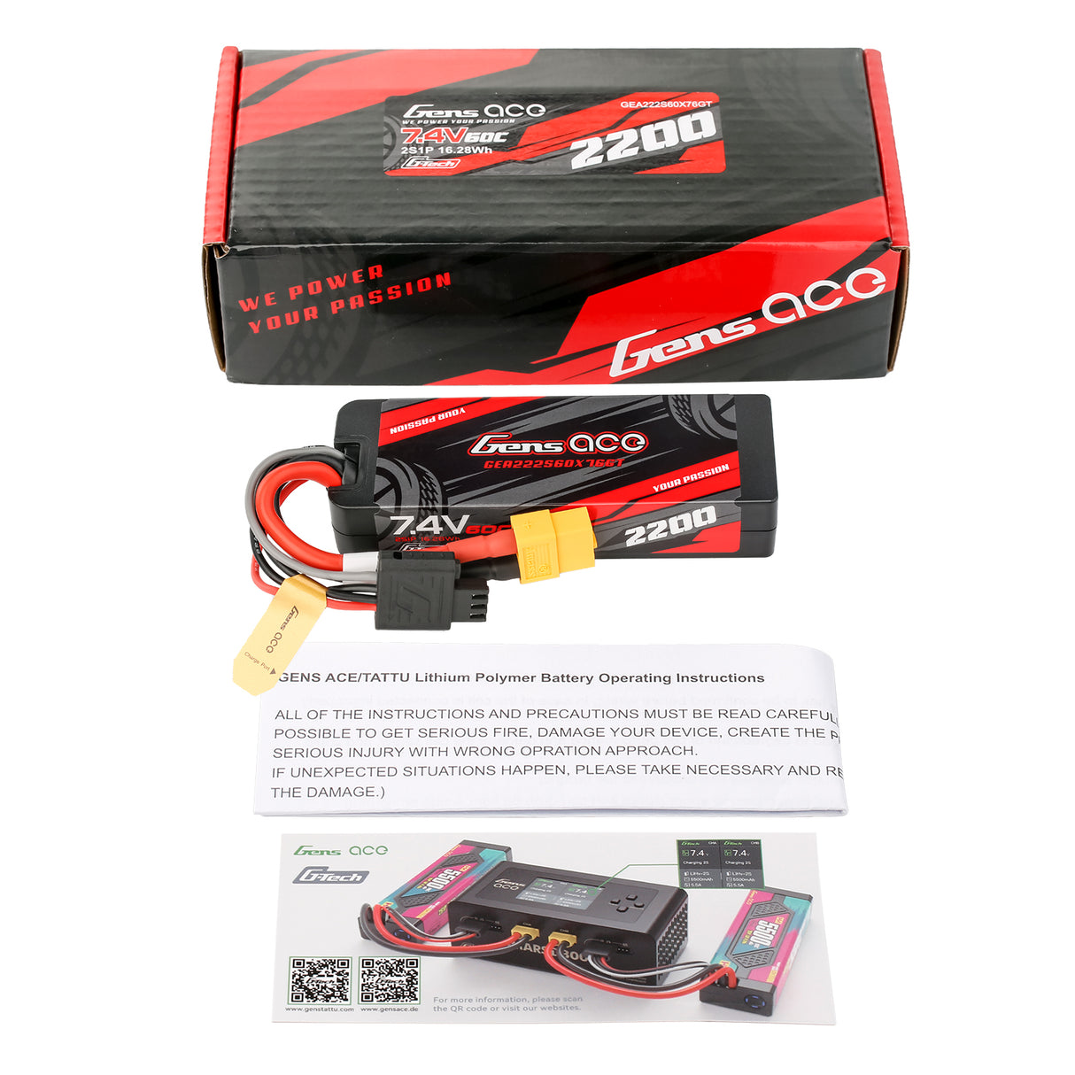 Gens ace G-Tech 2200mAh 7.4V 2S1P 60C GRP-76 Hardcase Lipo Battery Pack with XT60 Plug Gens ace G-Tech 2200mAh 7.4V 2S1P 60C GRP-76 Hardcase Lipo Battery Pack with XT60 Plug