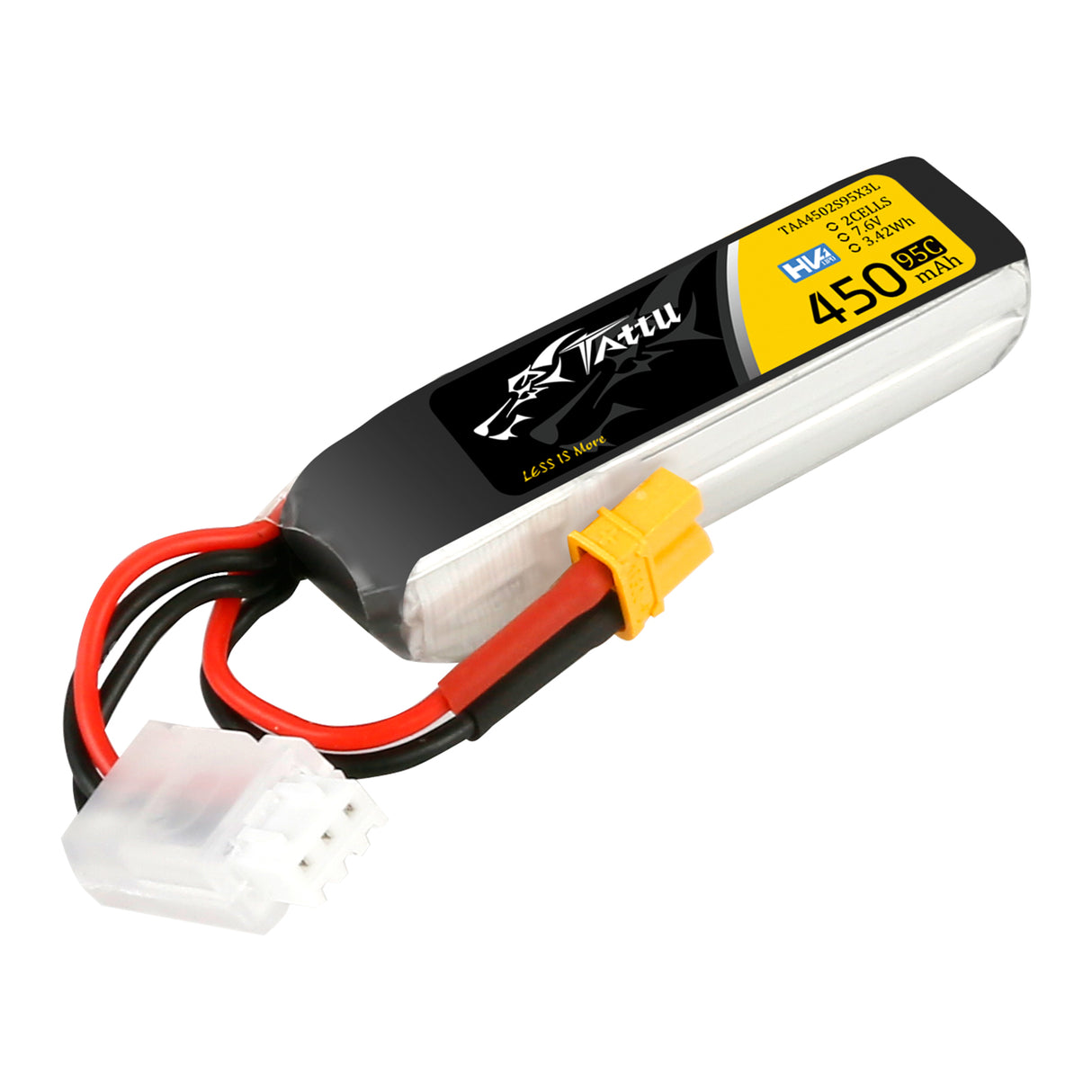 Tattu 2s 450mAh 95C 7.6V HV Lipo Battery with XT30 Long-pack