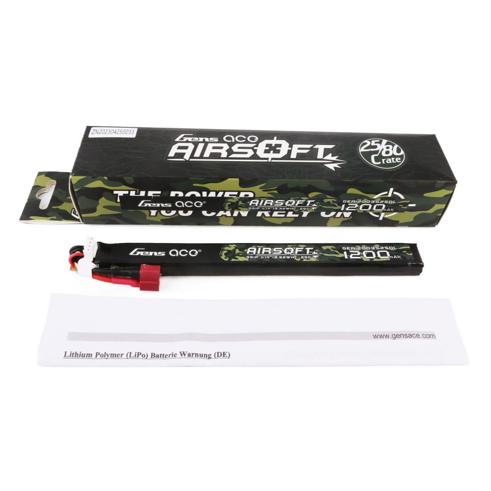 Gens Ace 25C 1200 mAh 3S1P 11,1 V Airsoft Gun Lipo Batterie mit T-Stecker Lange Größe