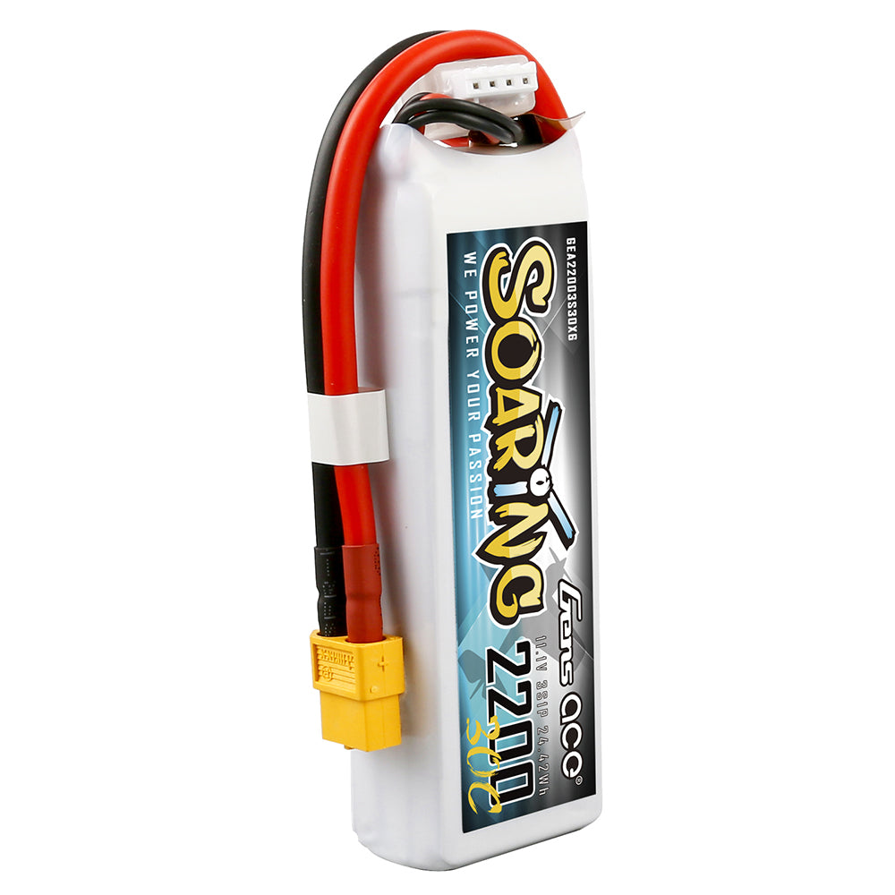 Gens ace Soaring 2200mAh 11.1V 30C 3S1P Lipo Battery Pack with XT60 Plug