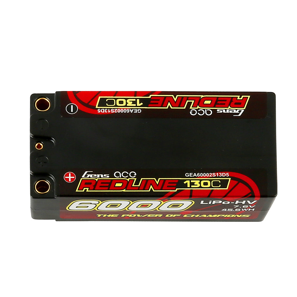 Gens ace Redline Serie 6000 mAh 7,6 V 130C 2S2P HardCase 63# HV Shorty Lipo-Akku