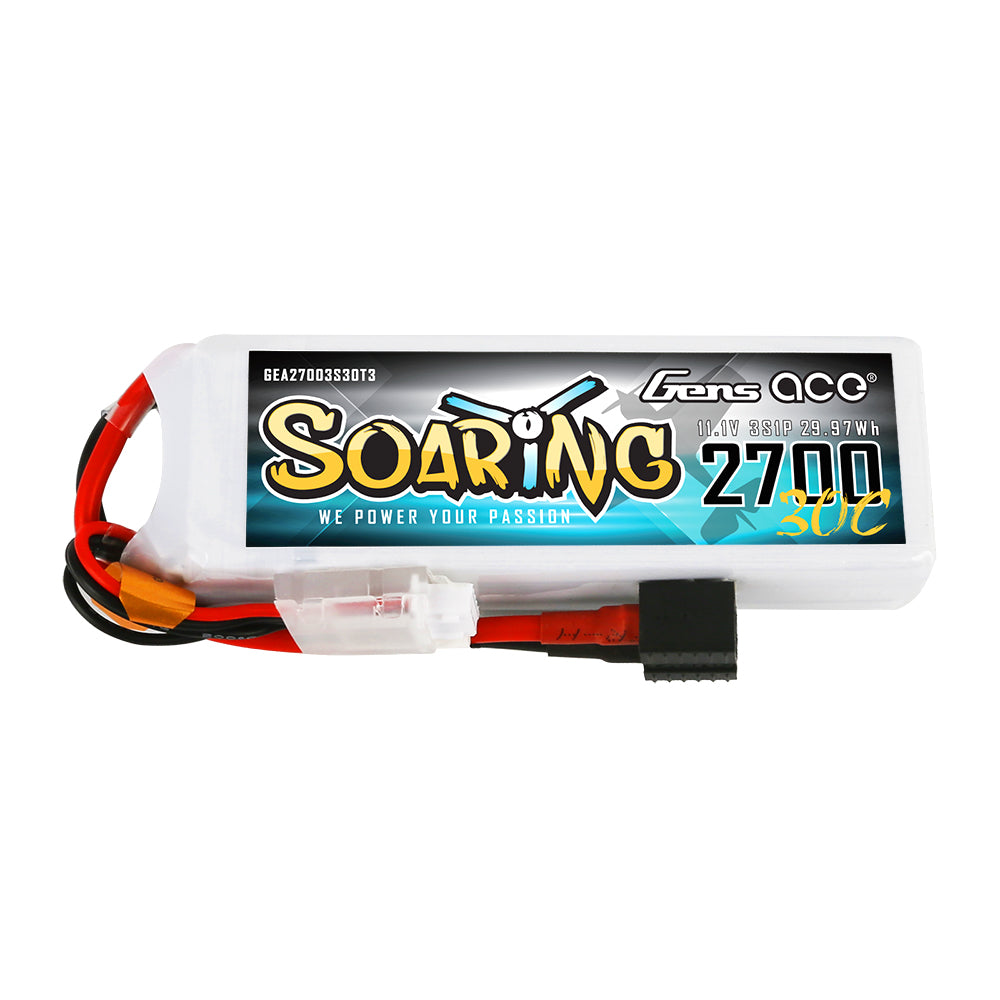 Gens ace Soaring 2700mAh 11.1V 30C 3S1P LiPo Battery Pack with EC3/XT60/T-plug