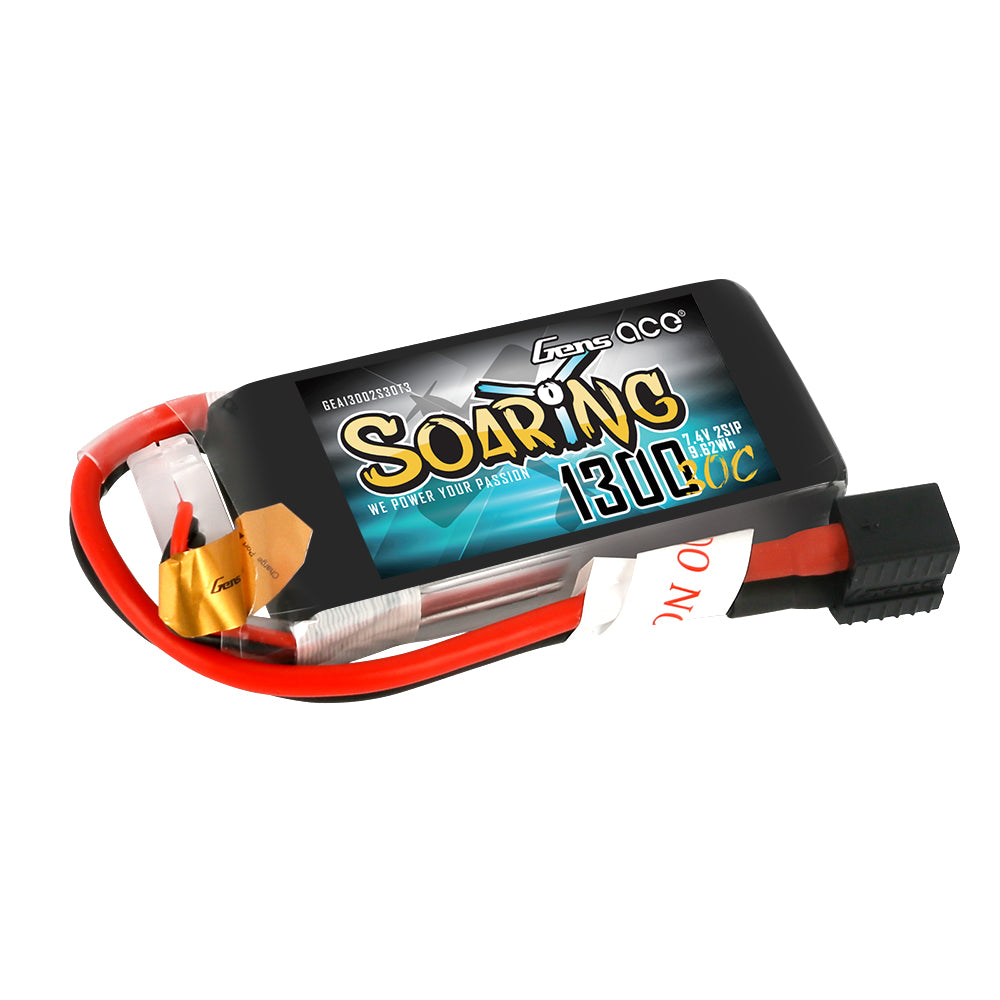 Gens ace Soaring 1300mAh 7.4V 30C 2S1P Lipo Battery Pack with EC3/XT60/T-plug