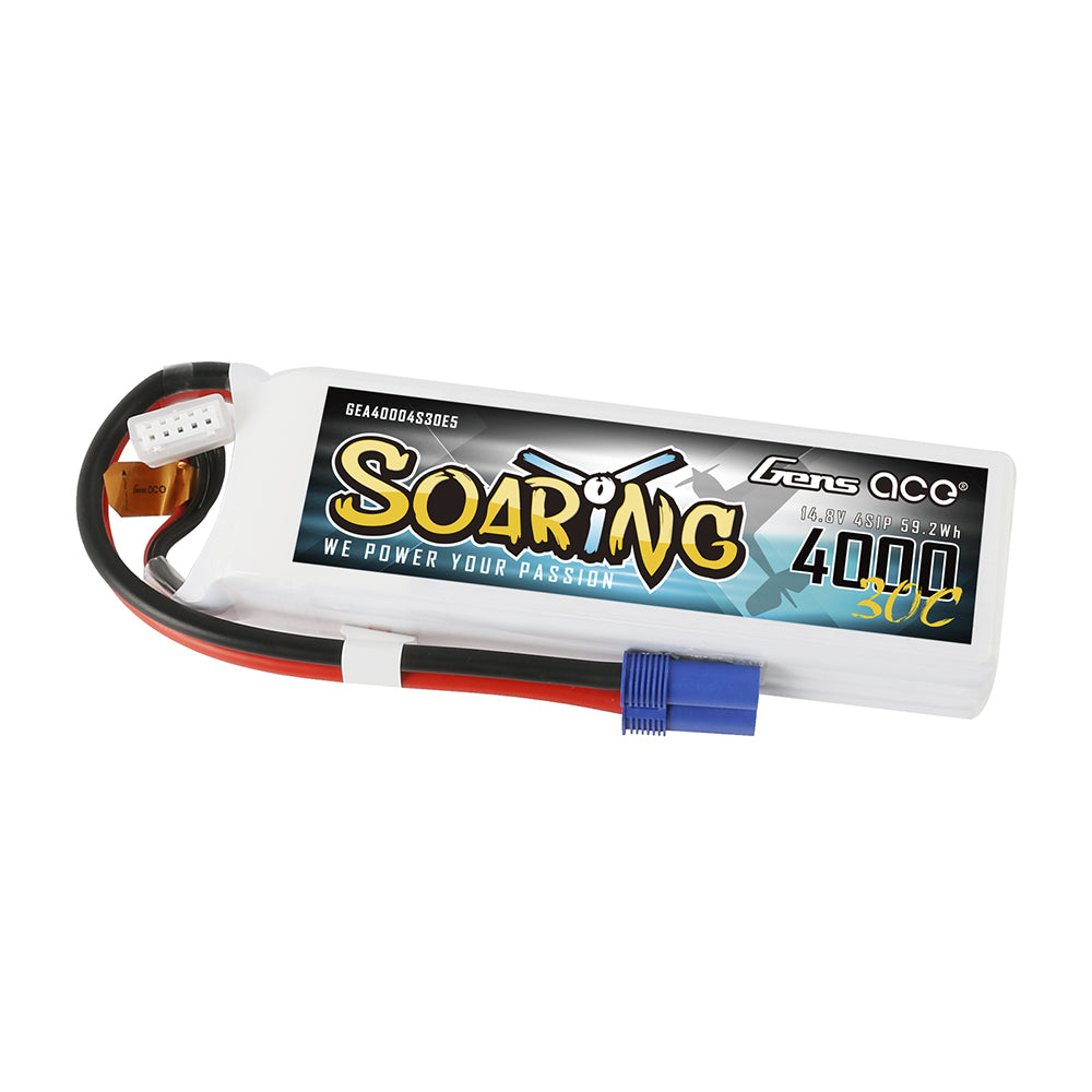 Gens ace Soaring 4000mAh 14.8V 30C 4S1P Lipo Battery Pack with EC5 plug