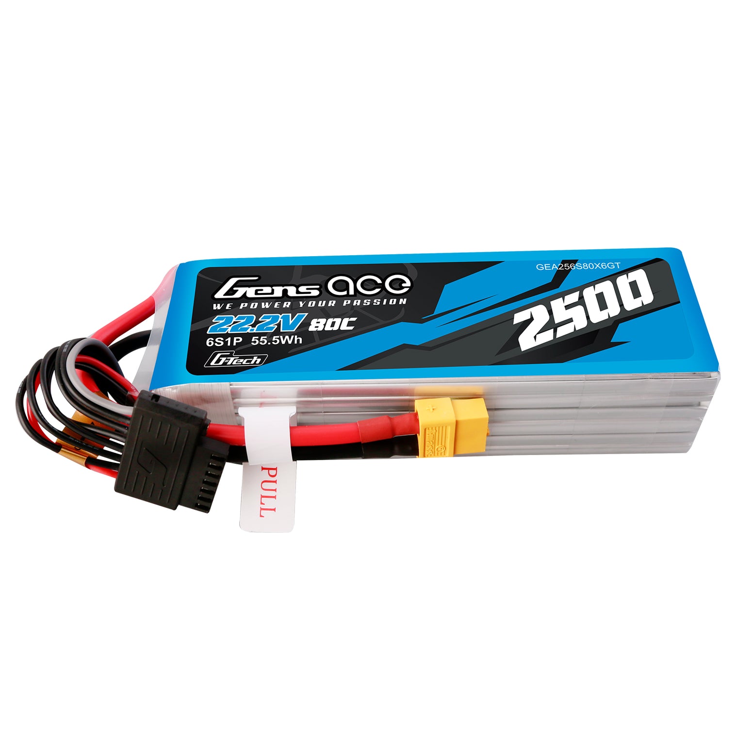 Gens ace G-Tech 2500mAh 22.2V 80C 6S1P Lipo Battery Pack with XT60 plu ...