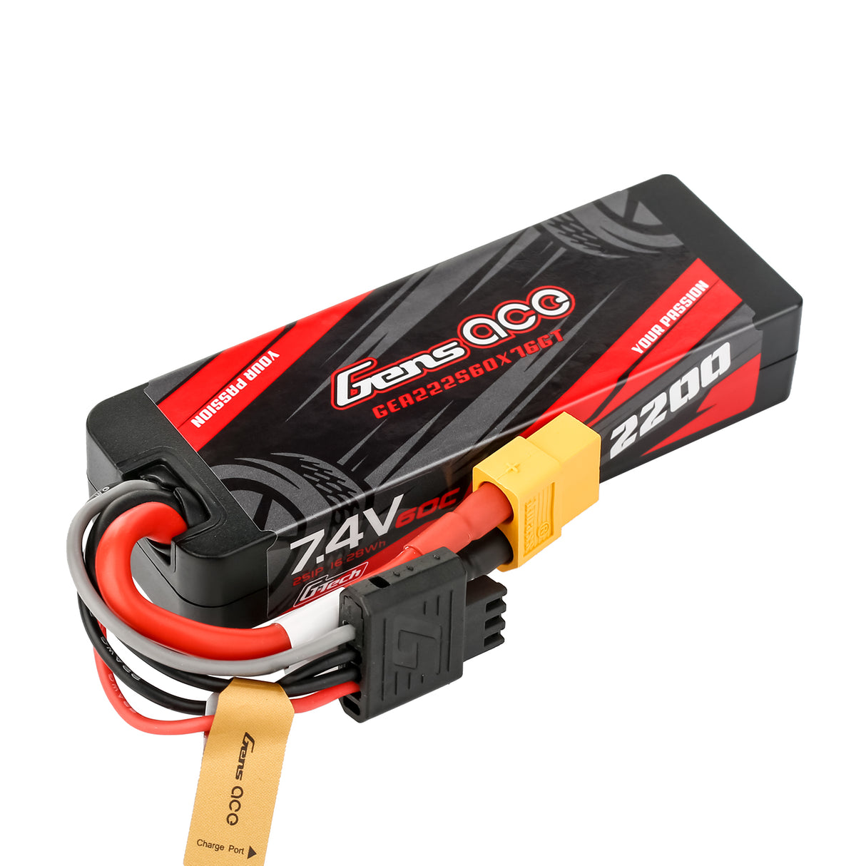 Gens ace G-Tech 2200mAh 7.4V 2S1P 60C GRP-76 Hardcase Lipo Battery Pack with XT60 Plug