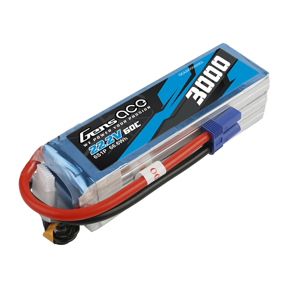 Gens ace 3000mAh 22.2V 60C 6S1P Lipo Battery Pack with EC5 plug