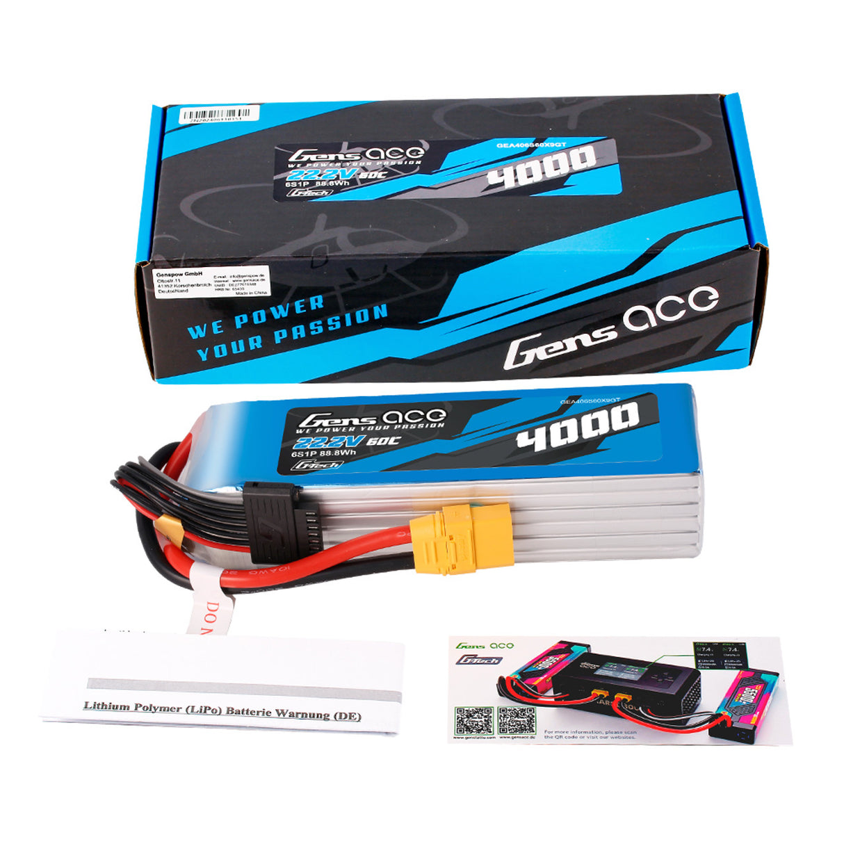 Gens ace G-tech 6S 4000mAh 60C 22.2V Lipo Battery with XT90 Plug