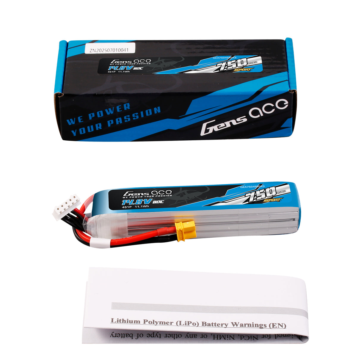 Gens ace 750mAh 14.8V 80C 4S1P Lipo Battery Pack with XT30 Plug