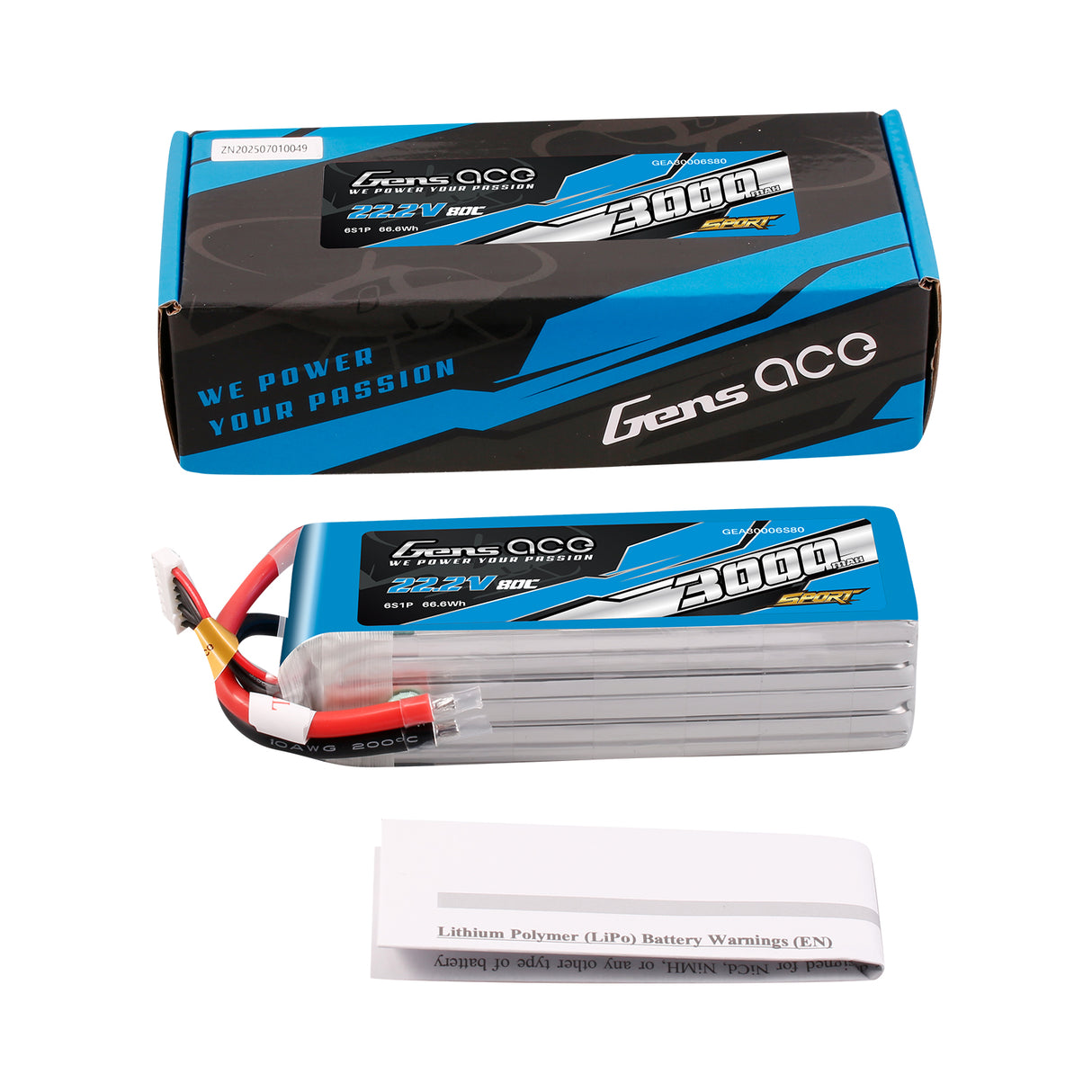 Gens ace 3000mAh 22.2V 80C 6S1P Lipo Battery Pack