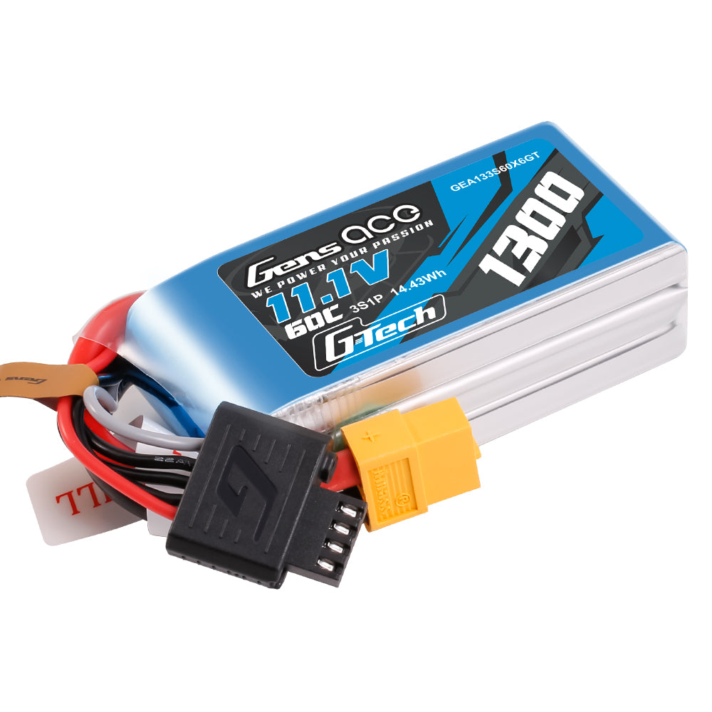 Gens Ace G-Tech 1300mAh 11.1V 60C 3S1P Lipo Battery Pack with XT60 Plug