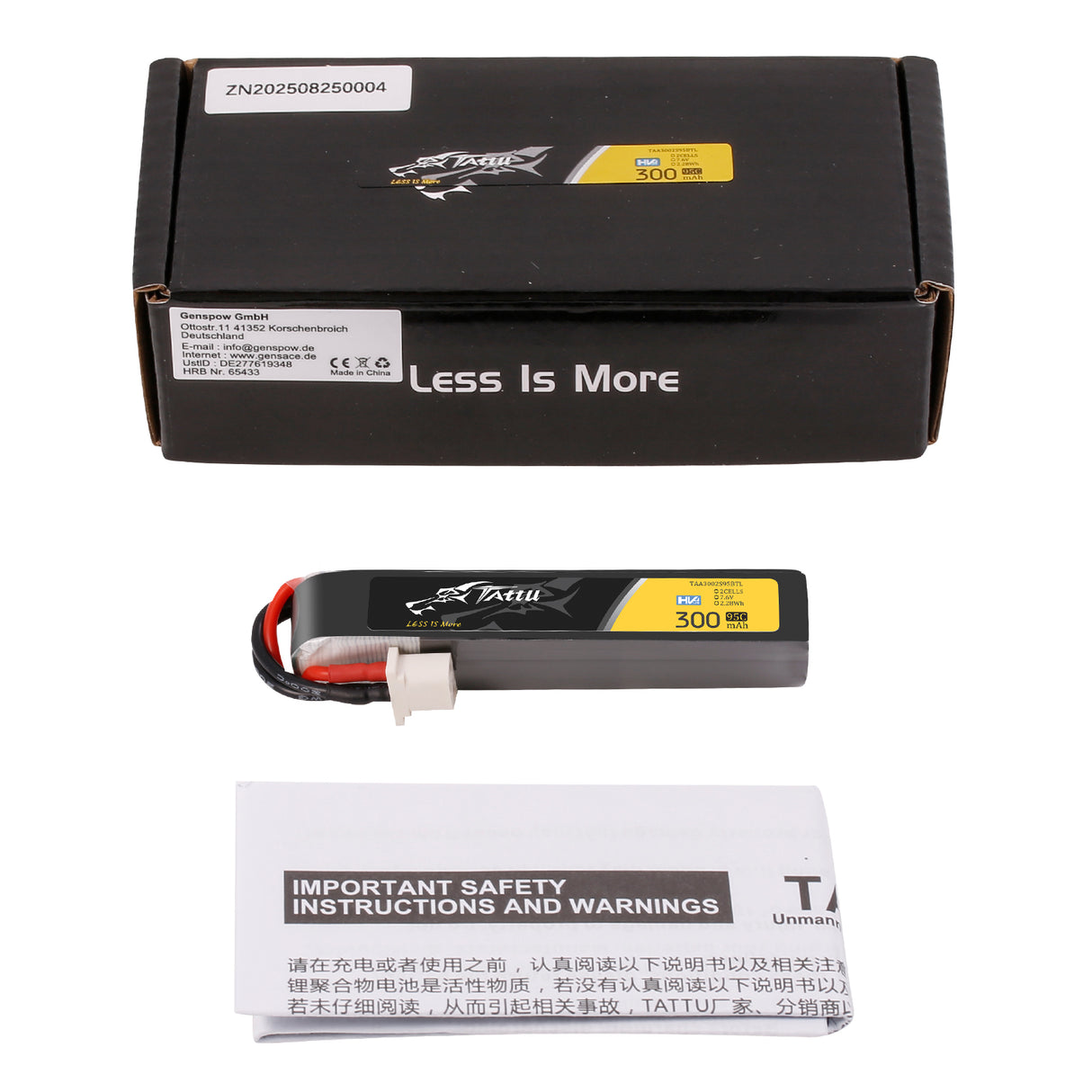 Tattu 300mAh 2S 95C 7.6V HV Lipo Battery with BT3.0 Plug