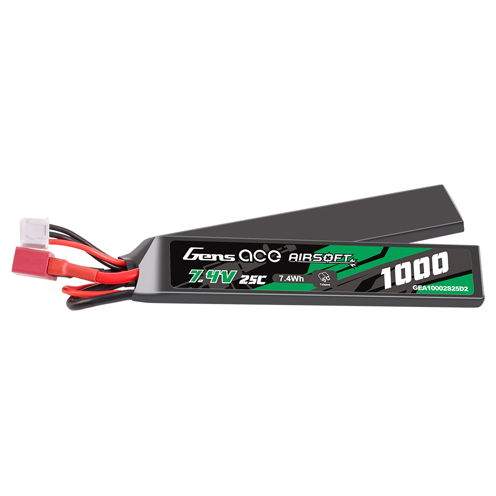 Gens ace 25C 1000mAh 2S1P 7.4V 2X Airsoft Gun Lipo Battery with Deans(T) Plug