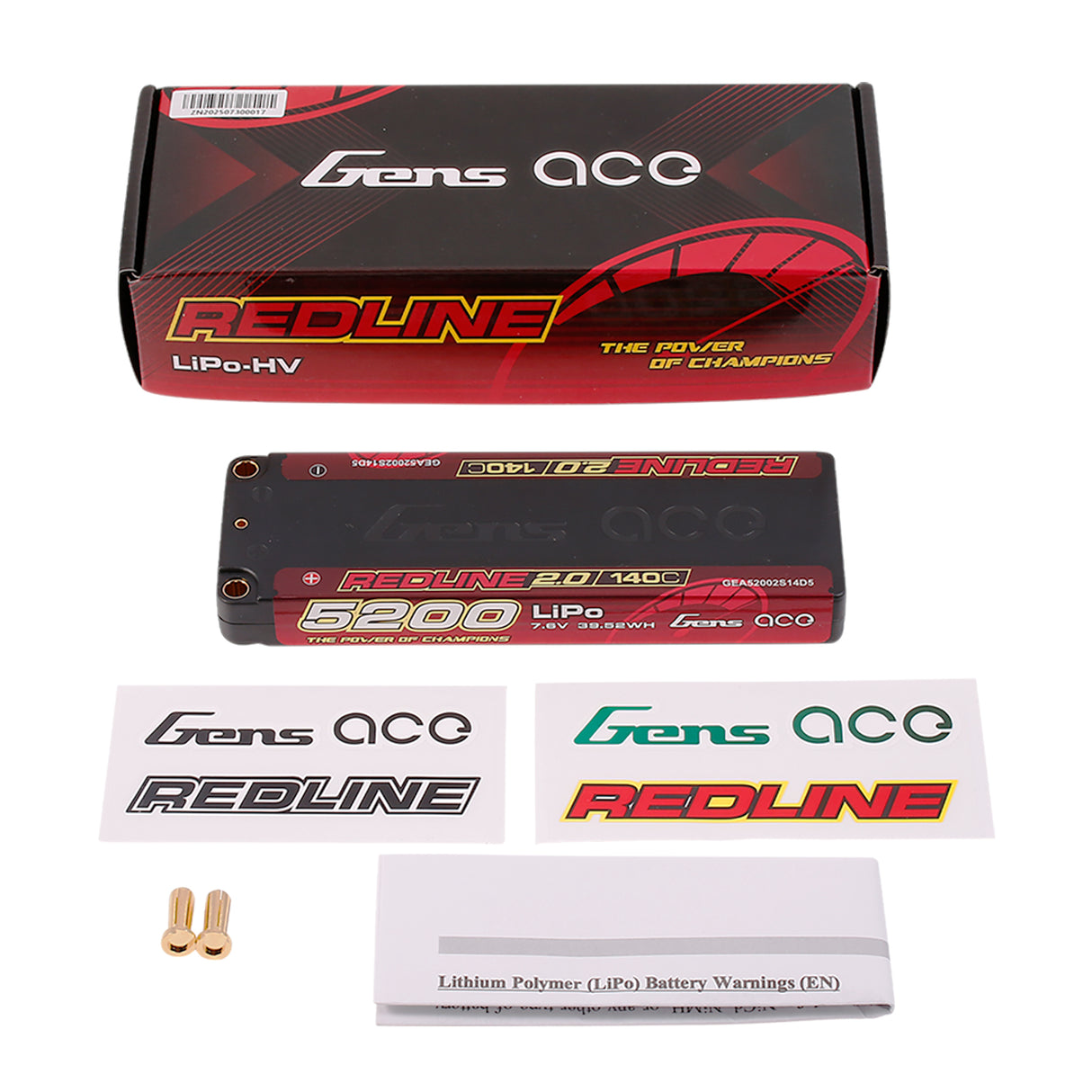 Gens ace Redline 2.0 5200mAh 7.6V 140C 2S HardCase 146# HV Lipo Battery