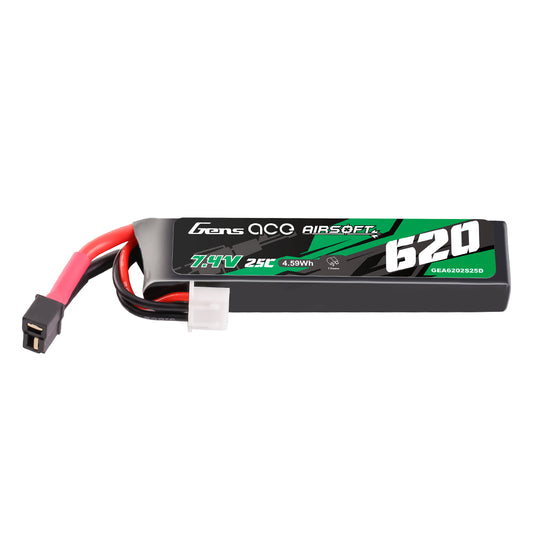 Batterie Lipo pour pistolet Airsoft Gens ace 25C 620mAh 2S1P 7.4V avec prise Mini Deans (T)