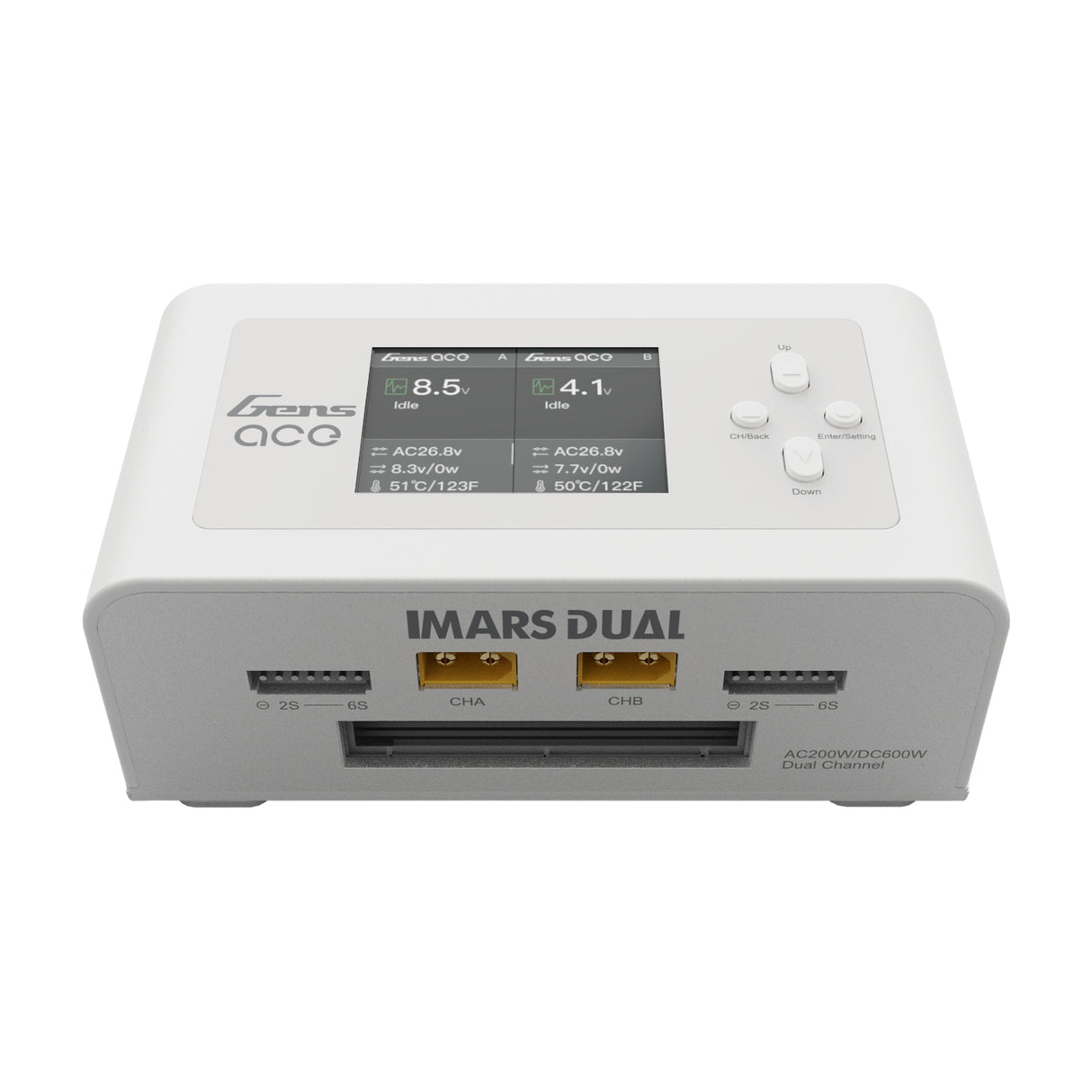 GensAce iMars Dual Channel AC200W/DC300Wx2 Smart Balance RC Charger - UK White