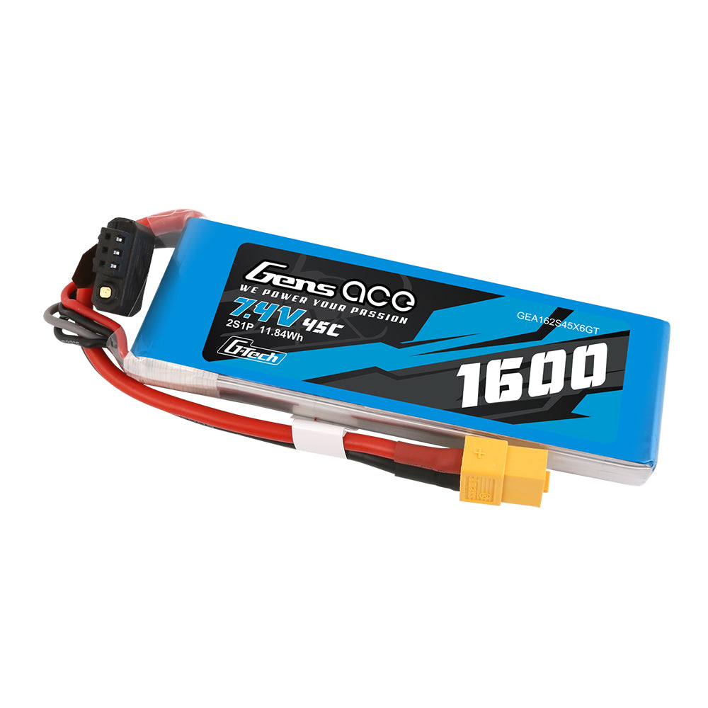 Gens ace G-Tech 1600mAh 7.4V 45C 2S1P Lipo Battery Pack with XT60 Plug Gens ace G-Tech 1600mAh 7.4V 45C 2S1P Lipo Battery Pack with XT60 Plug